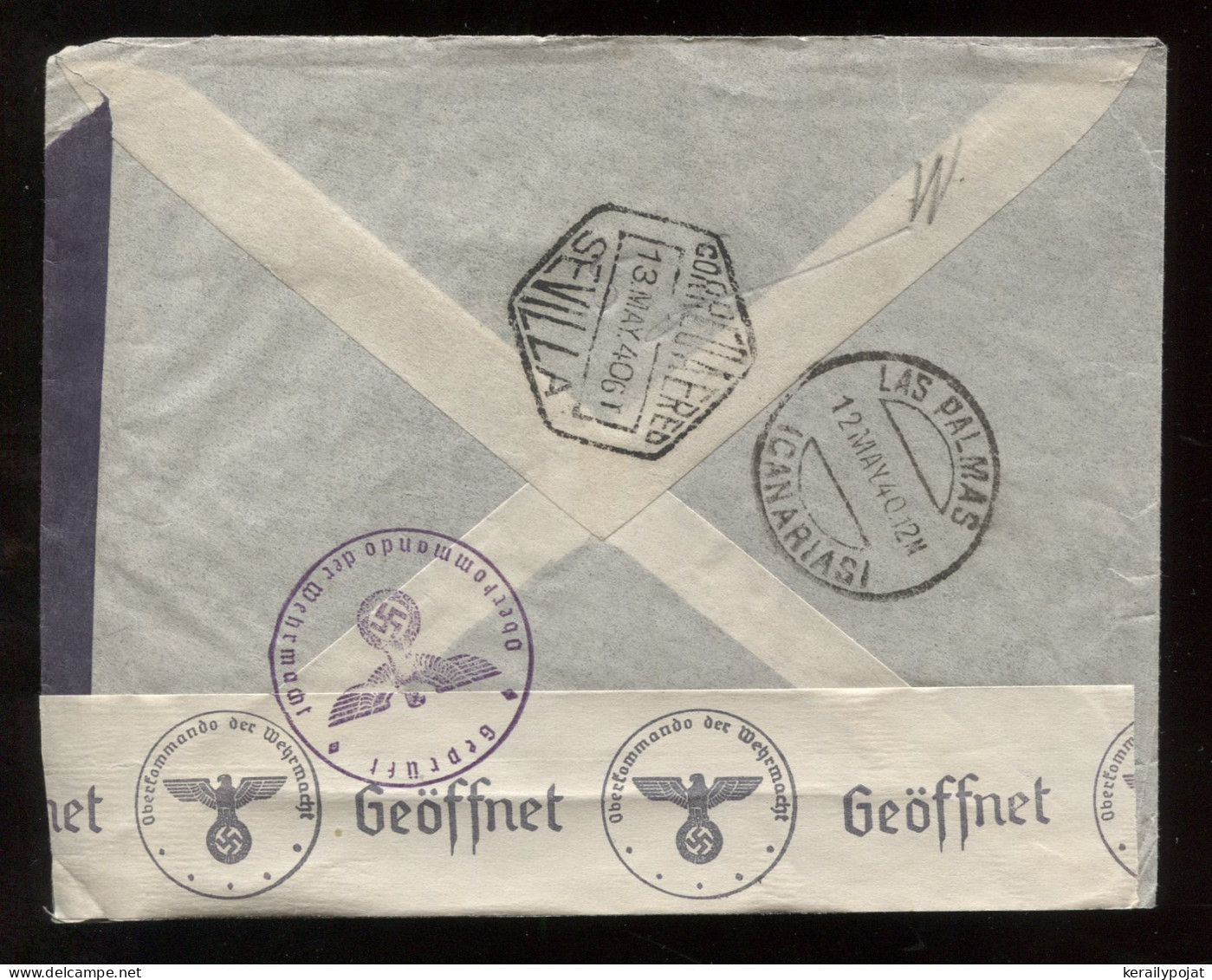 Spain 1940 Las Palmas Censored Air Mail Cover To Kiel__(8935) - Briefe U. Dokumente
