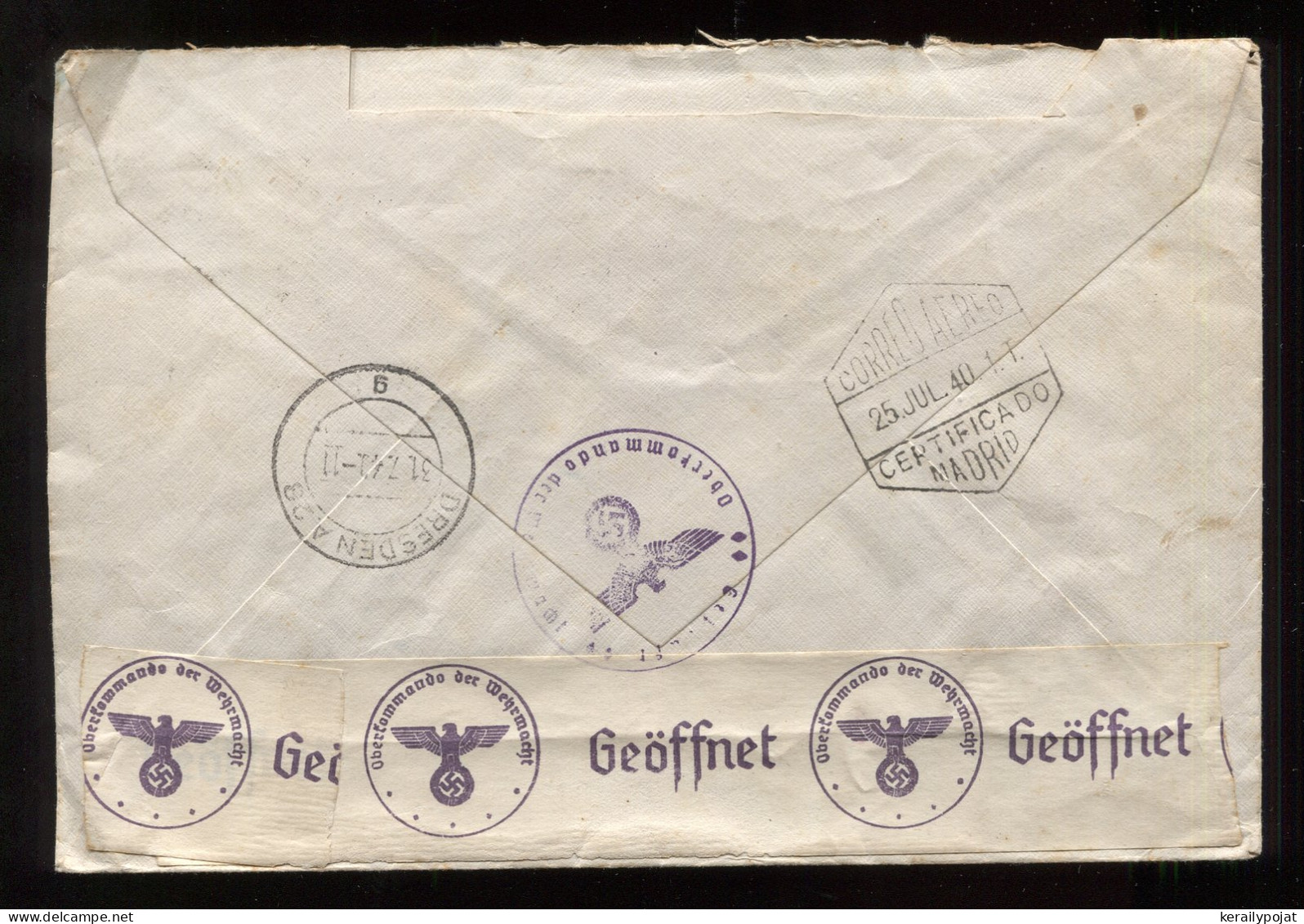 Spain 1940 Coruna Censored Air Mail Cover To Dresden__(8873) - Storia Postale