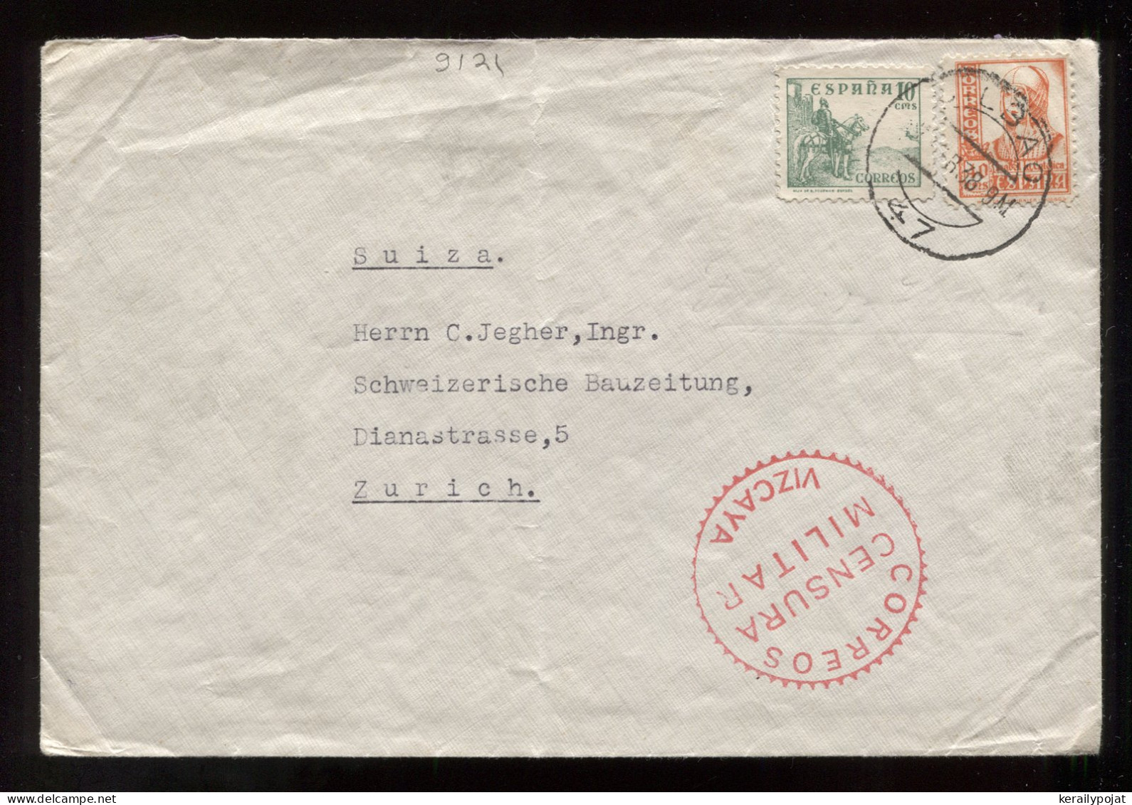 Spain 1938 Bilbao Censored Cover To Switzerland__(9121) - Covers & Documents