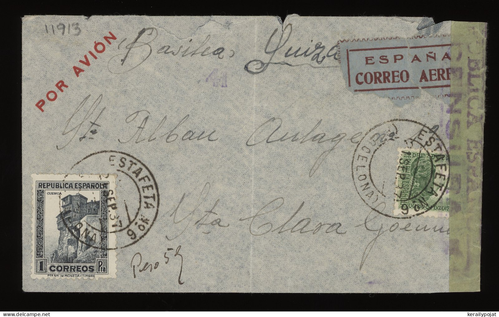 Spain 1937 Estafeta Censored Air Mail Cover__(11913) - Covers & Documents