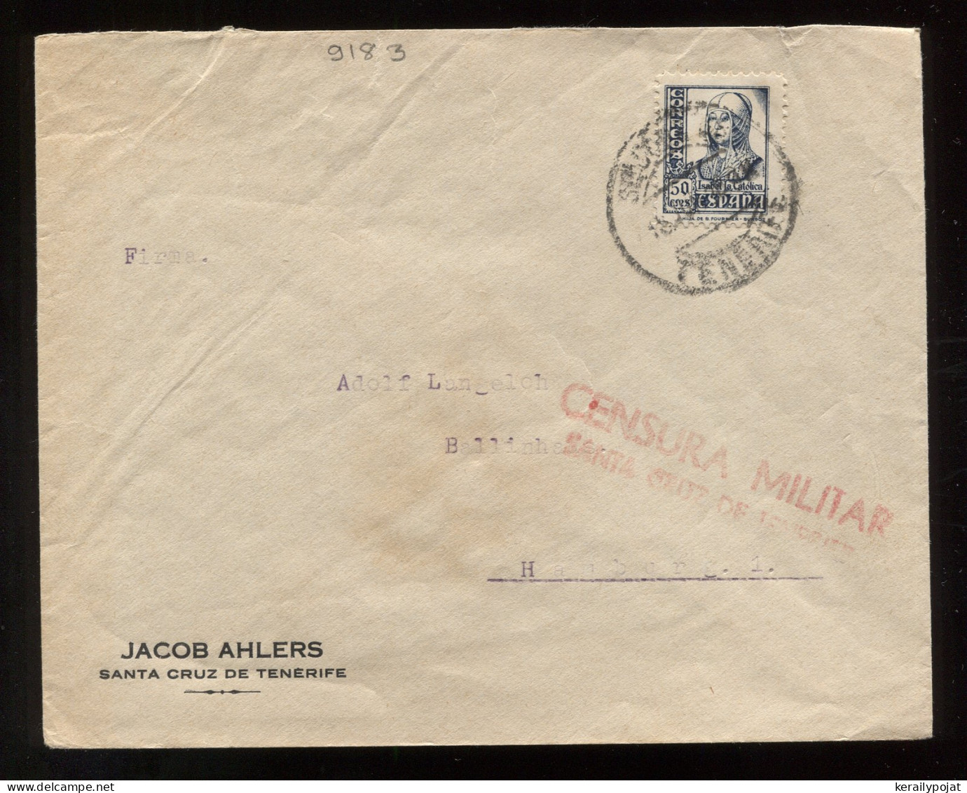 Spain 1930's Santa Cruz Censored Air Mail Cover To Germany__(9183) - Cartas & Documentos
