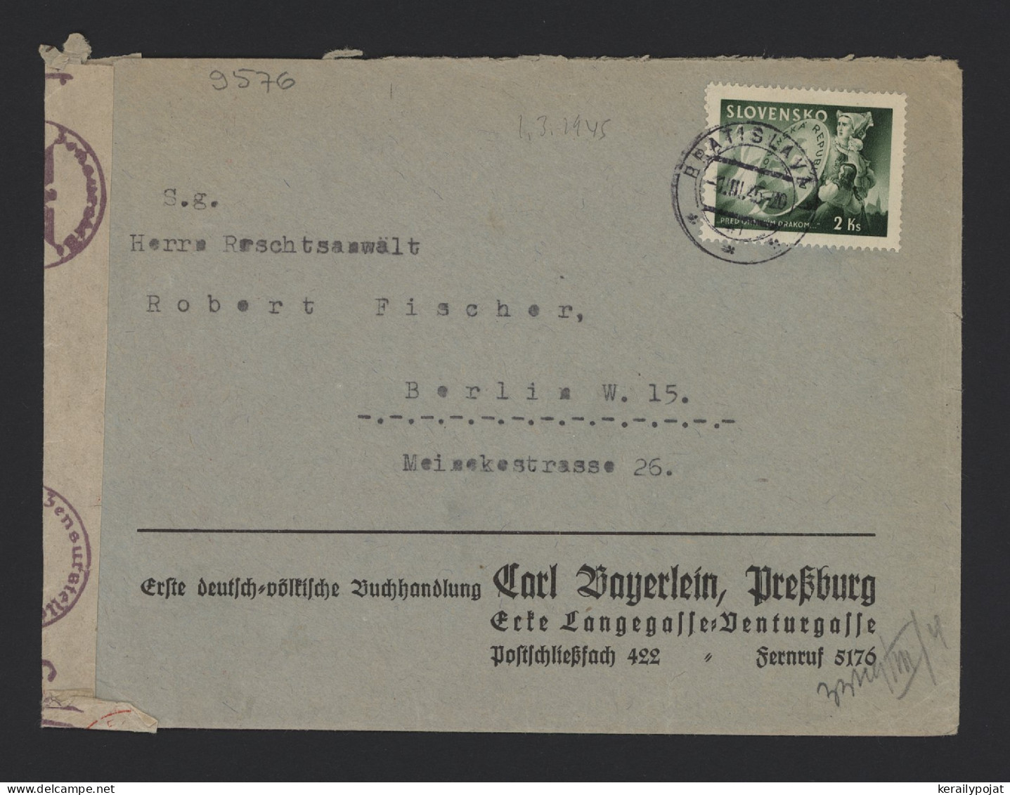 Slovakia 1945 Bratislava Censored Cover To Germany__(9576) - Cartas & Documentos