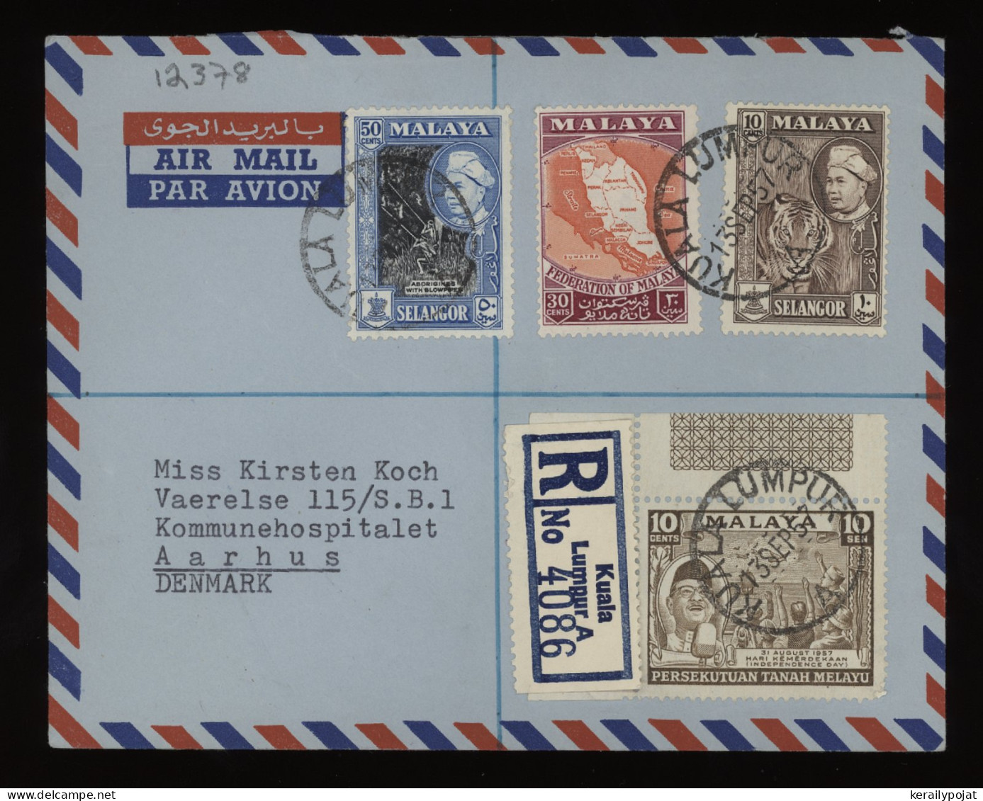 Selangor 1957 Kuala Lumpur Registered Air Mail Cover To Denmark__(12378) - Selangor