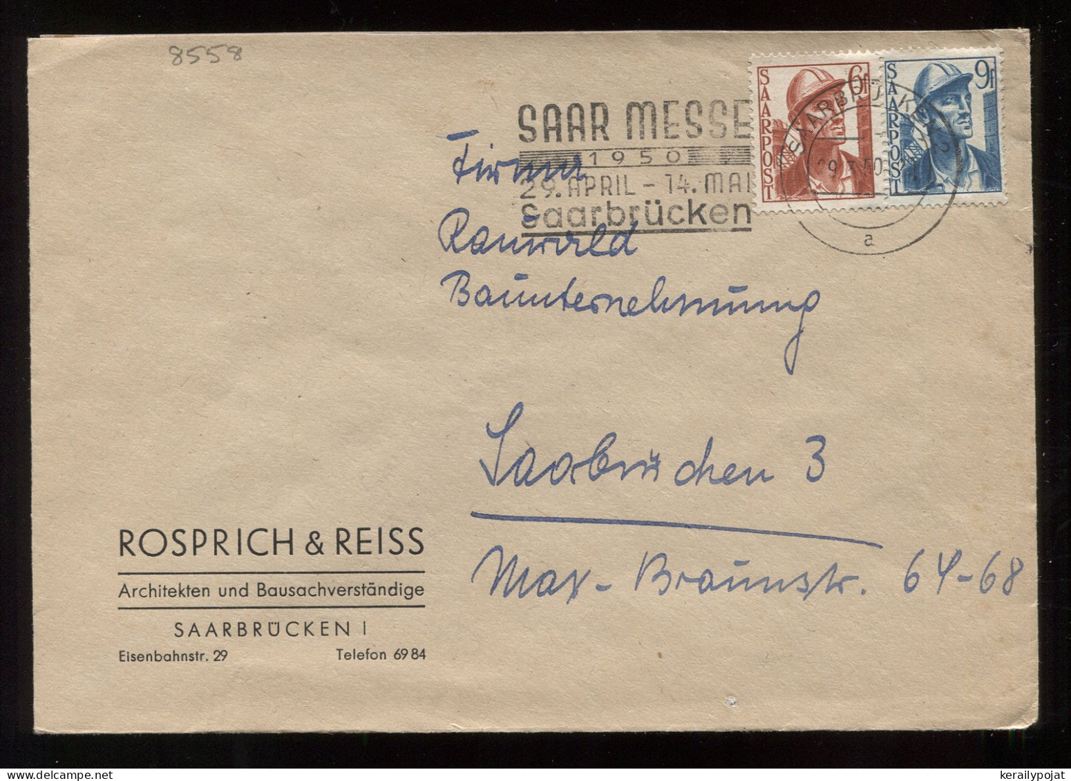 Saarpost 1950 Saarbrucken Special Cancellation Cover__(8558) - Blocks & Kleinbögen