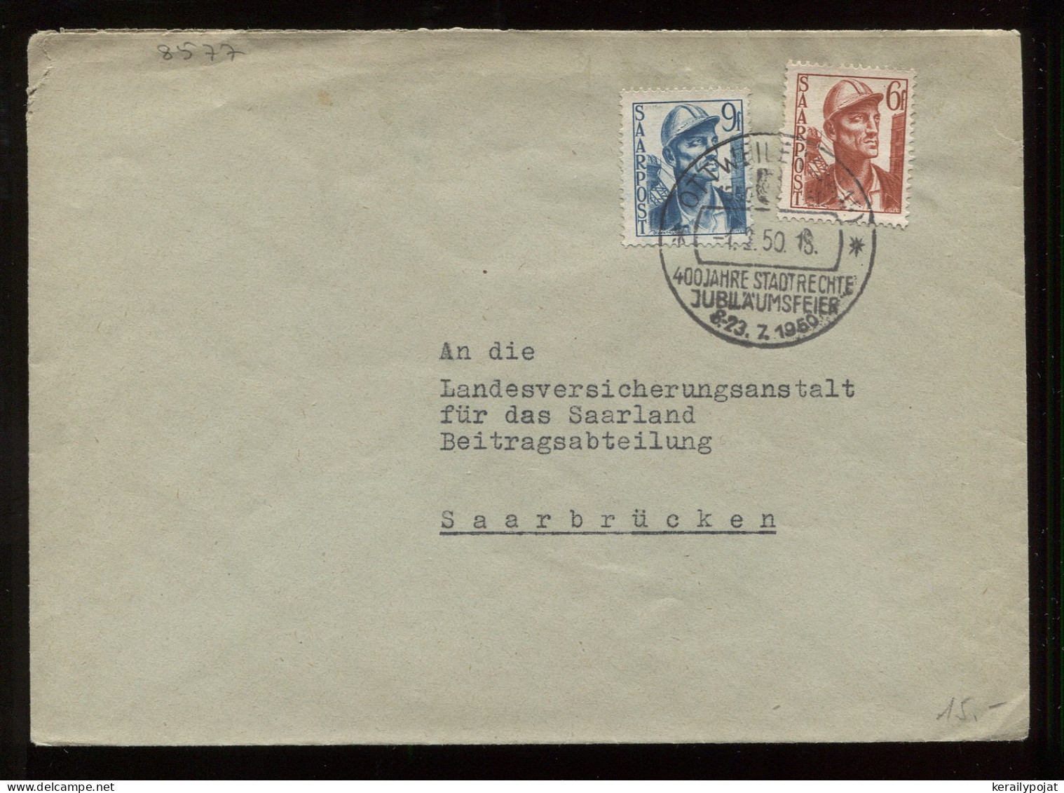 Saarpost 1950 Ottweiler Special Cancellation Cover__(8577) - Blocs-feuillets