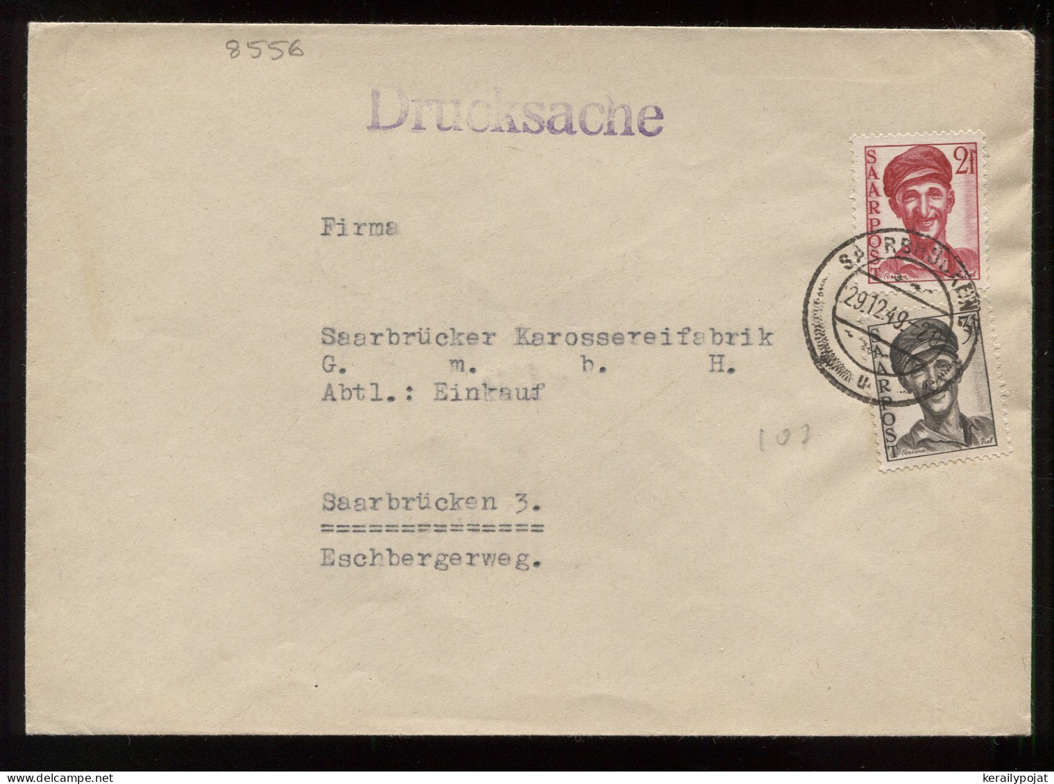Saarpost 1949 Saarbrucken Cover__(8556) - Blocs-feuillets
