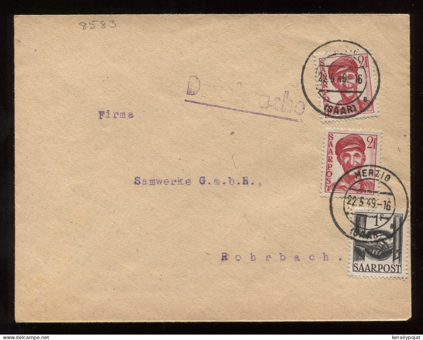 Saarpost 1949 Merzig Cover To Rohrbach__(8583) - Blocks & Sheetlets