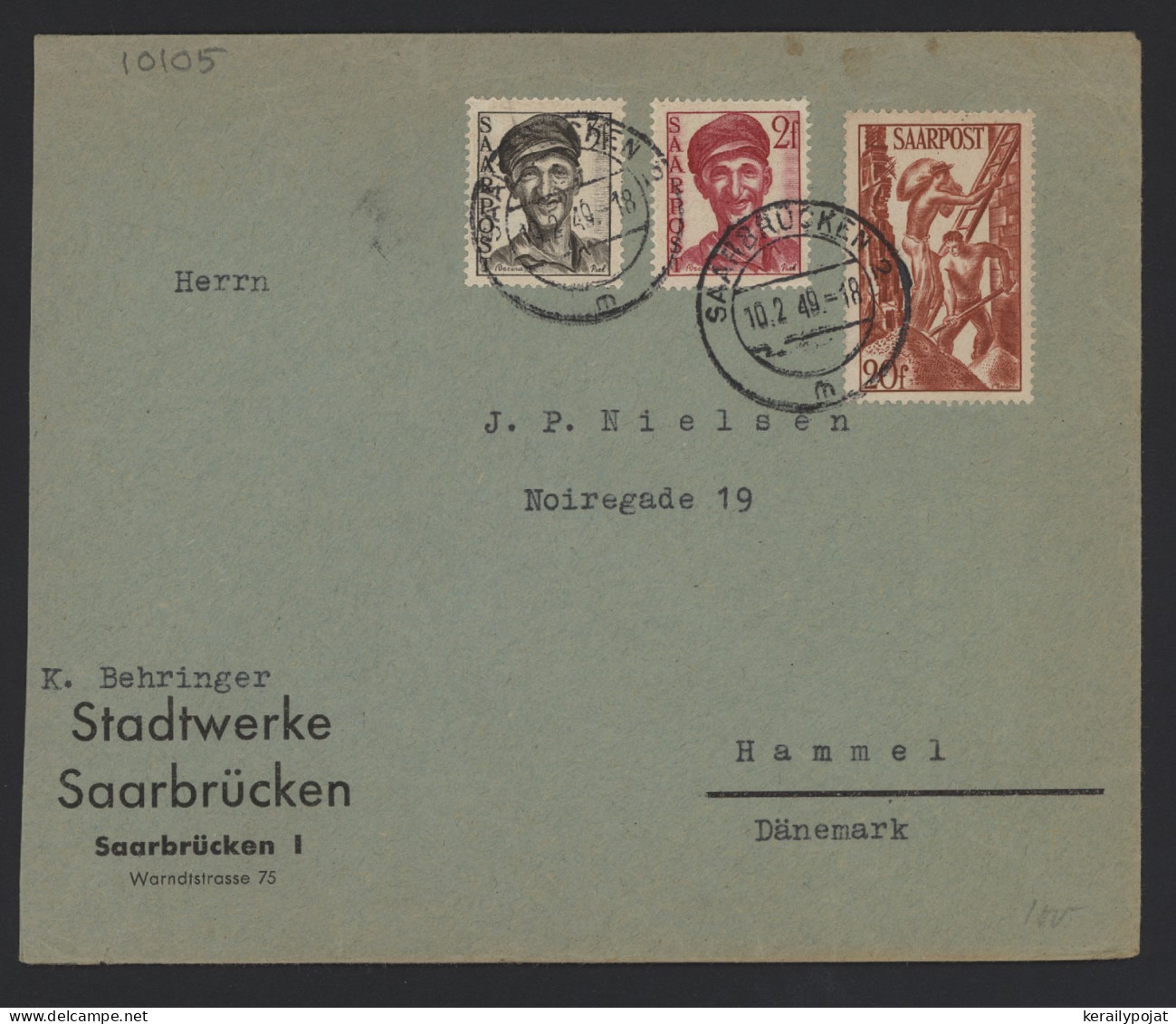 Saarpost 1949 Saarbrucken Business Cover To Hammel__(10105) - Blocks & Sheetlets