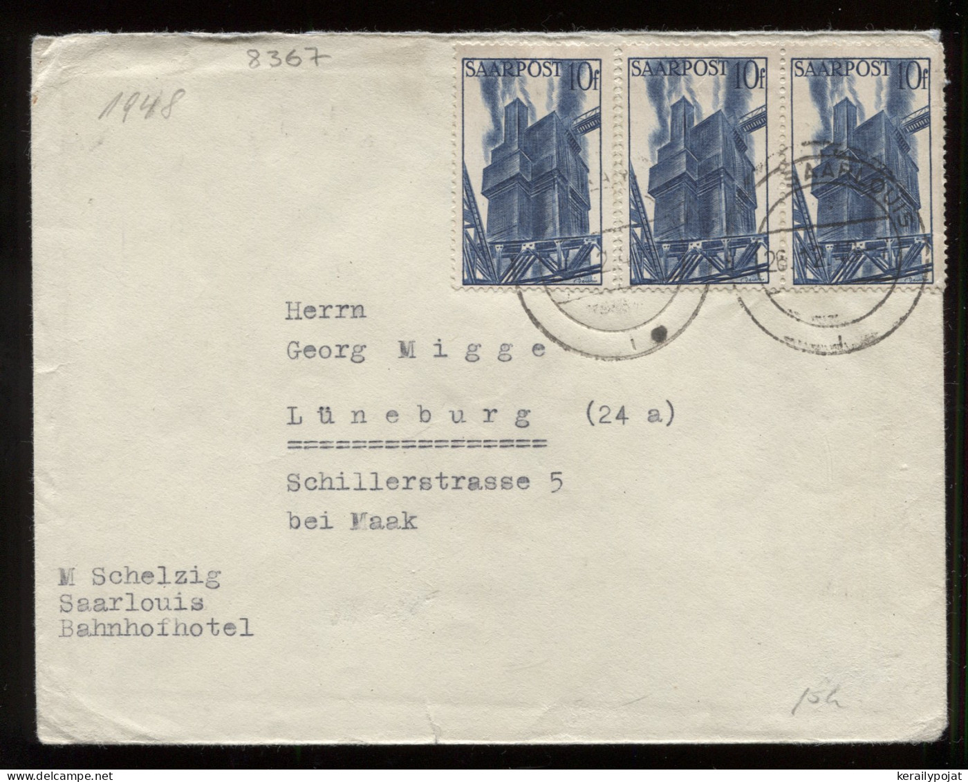 Saarpost 1948 Saarlouis Cover To Luneburg__(8367) - Blokken & Velletjes