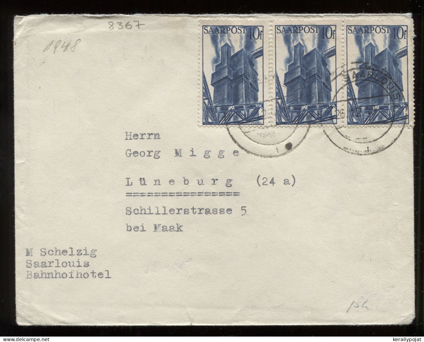 Saarpost 1948 Saarlouis Cover To Luneburg__(8367) - Blocs-feuillets