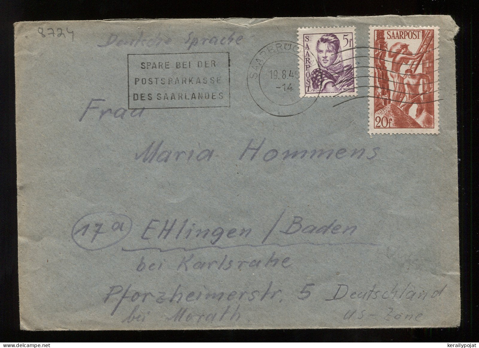 Saarpost 1948 Saarbrucken Slogan Cancellation Cover To Ettlingen__(8724) - Blocs-feuillets