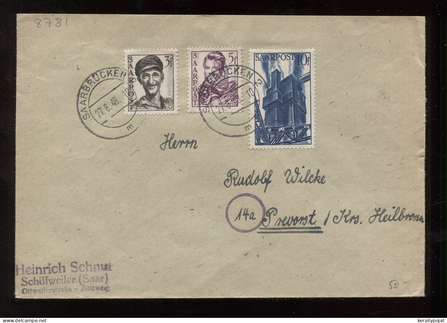 Saarpost 1948 Saarbrucken Cover To Heillbron__(8781) - Blocs-feuillets