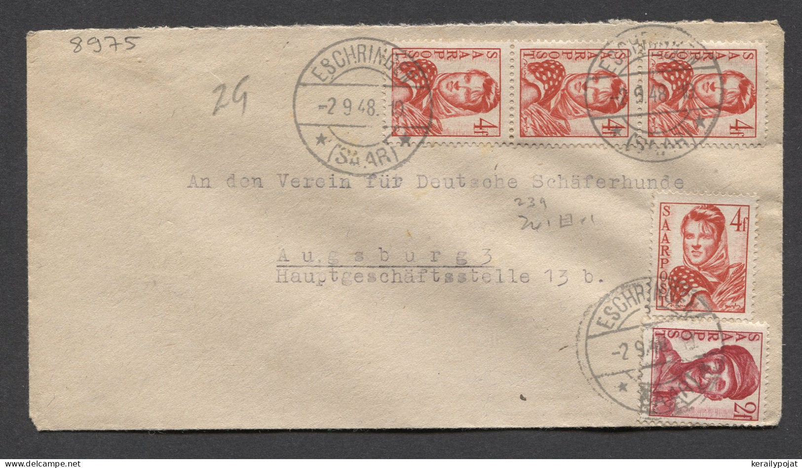 Saarpost 1948 Eschringen Cover To Augsburg__(8975) - Blocs-feuillets