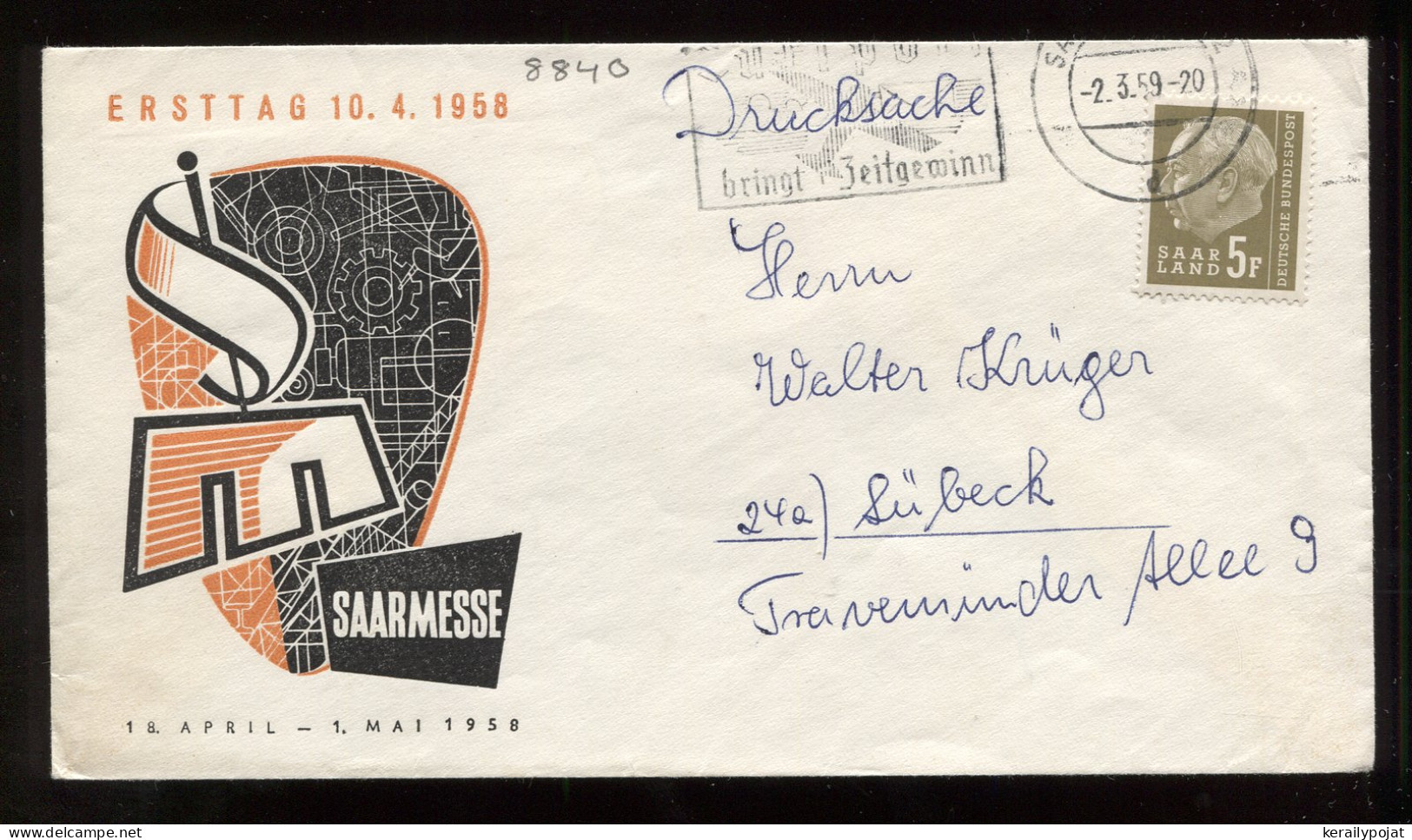 Saarland 1959 Saarbrucken Cover To Lubeck__(8840) - Briefe U. Dokumente