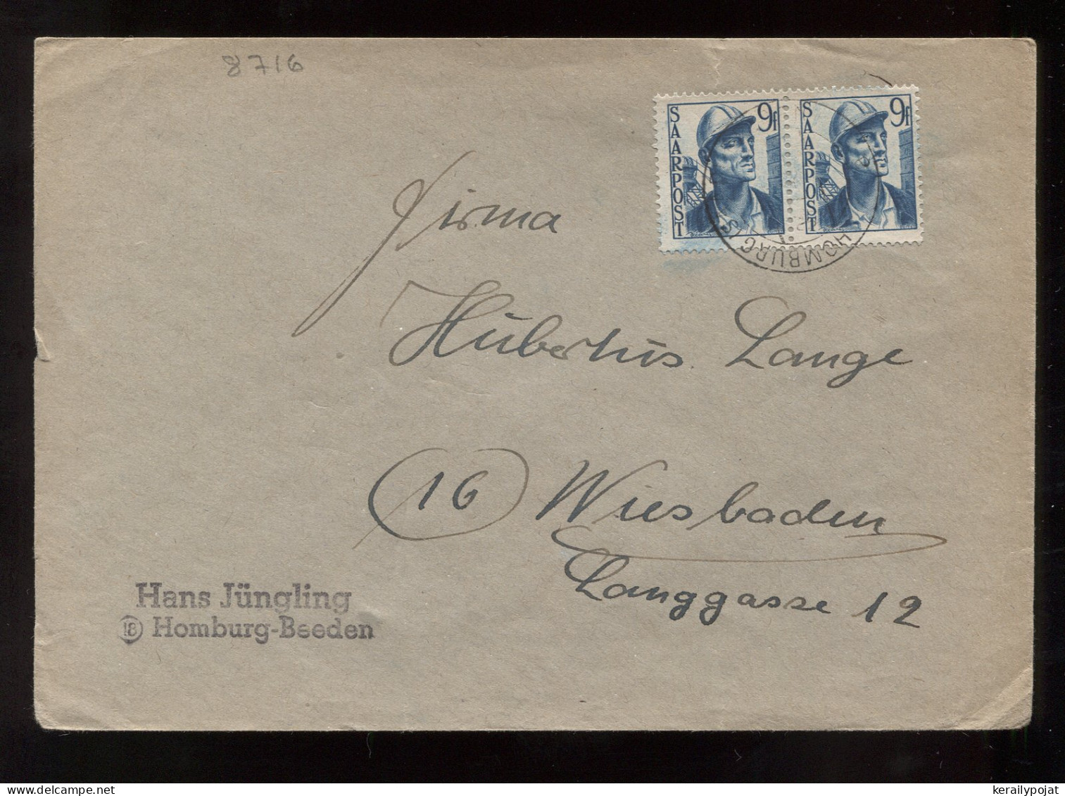 Saarpost 1940's Hans Jungling Business Cover To Wiesbaden__(8716) - Blocs-feuillets