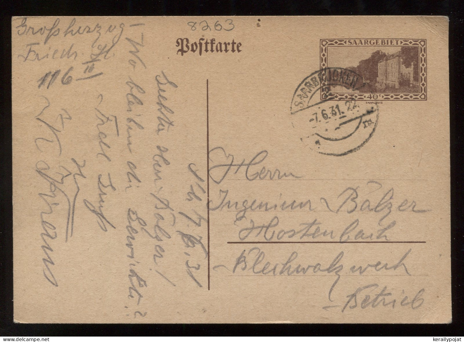 Saargebiet 1931 Saarbrucken 40c Stationery Card__(8263) - Ganzsachen
