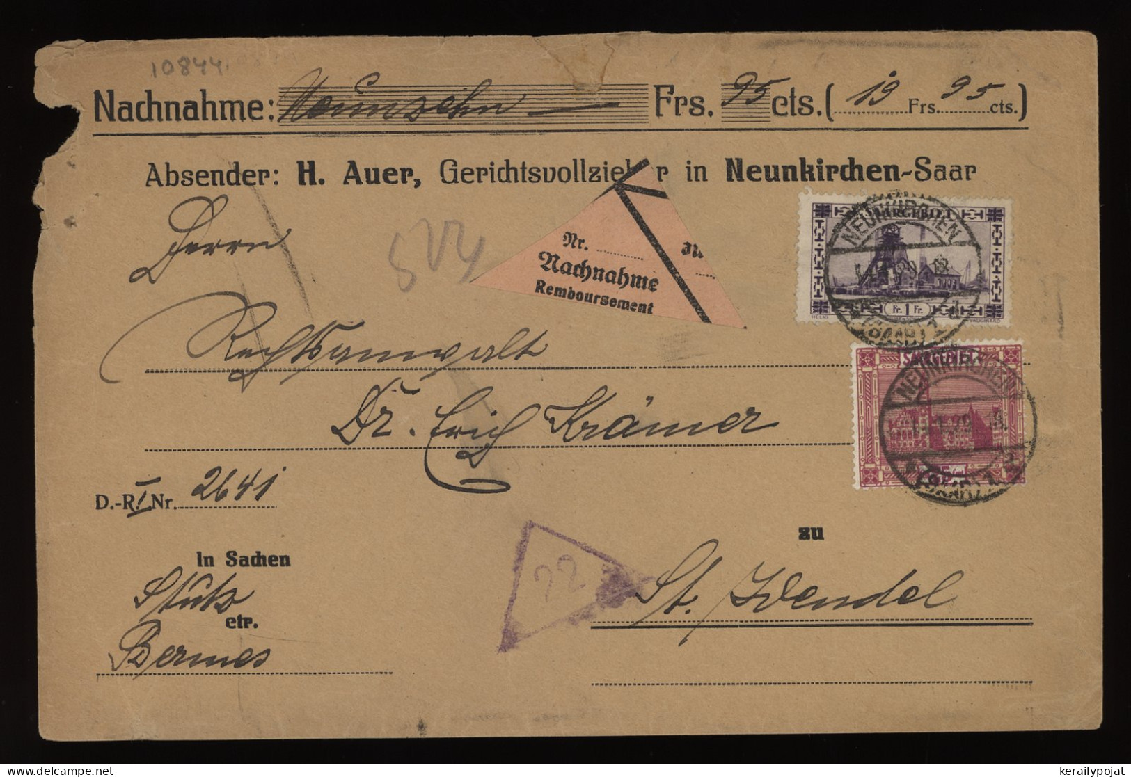 Saargebiet 1929 Neunkirchen Nachnahme Cover__(10844) - Storia Postale