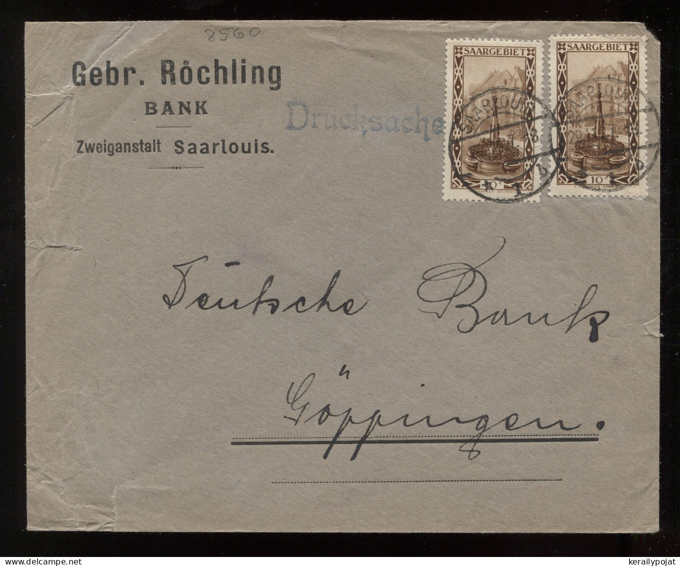 Saargebiet 1927 Saarlouis Business Cover To Göppingen__(8560) - Storia Postale