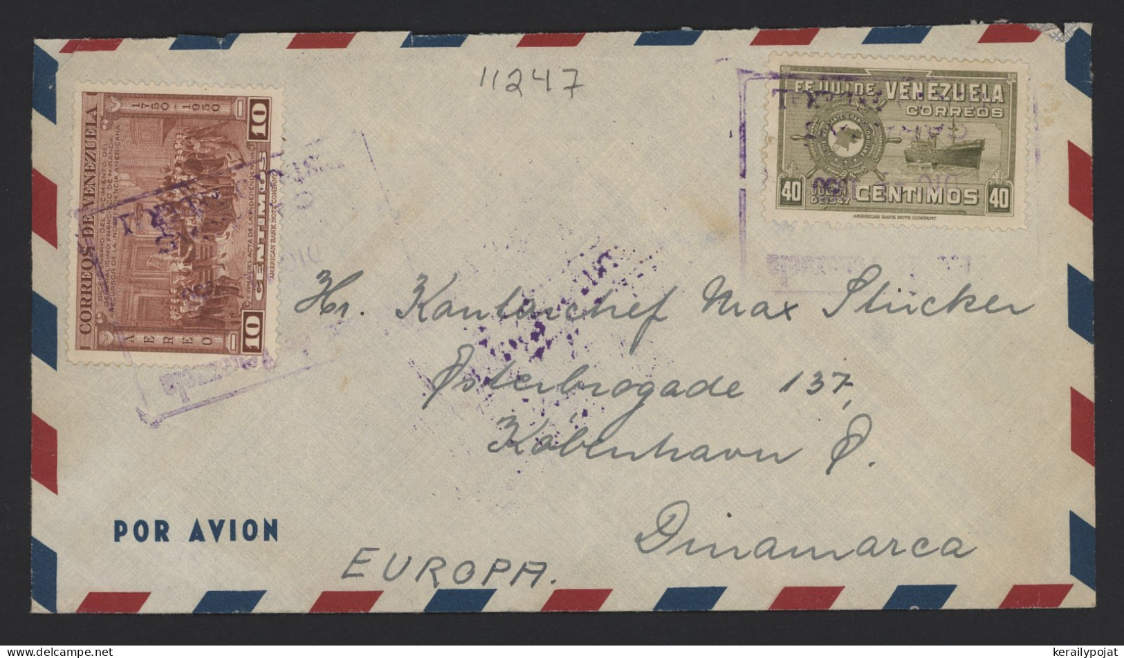 Venezuela 1950's Air Mail Cover To Denmark__(11247) - Venezuela