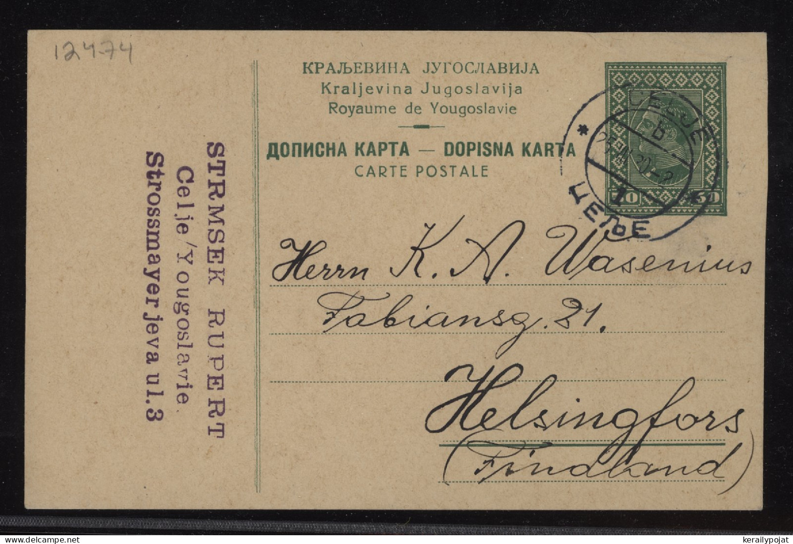 Yugoslavia 1930 Celje Stationery Card To Finland__(12474) - Ganzsachen