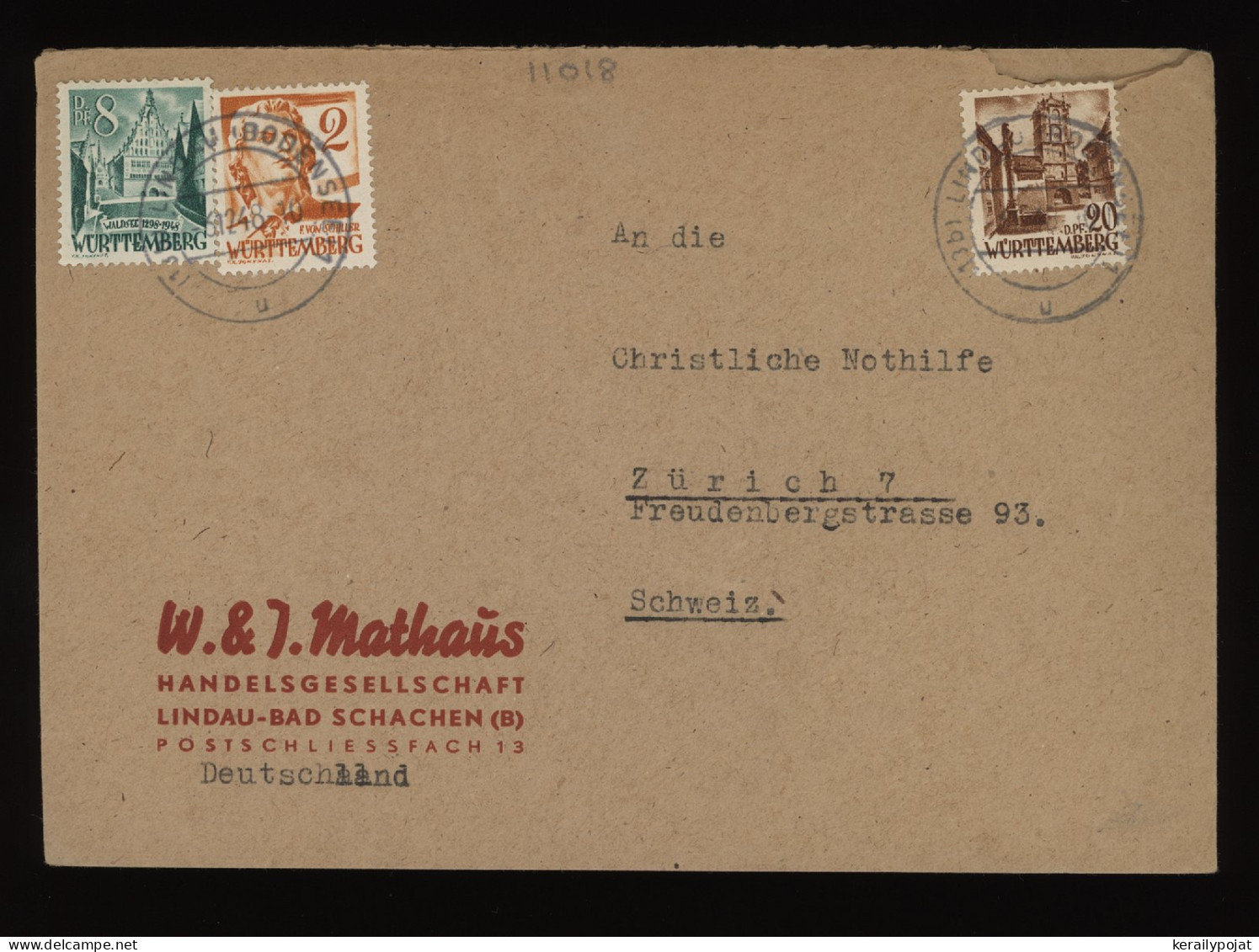 Wurttemberg 1948 Lindau-Bad Business Cover To Switzerland__(11018) - Covers & Documents