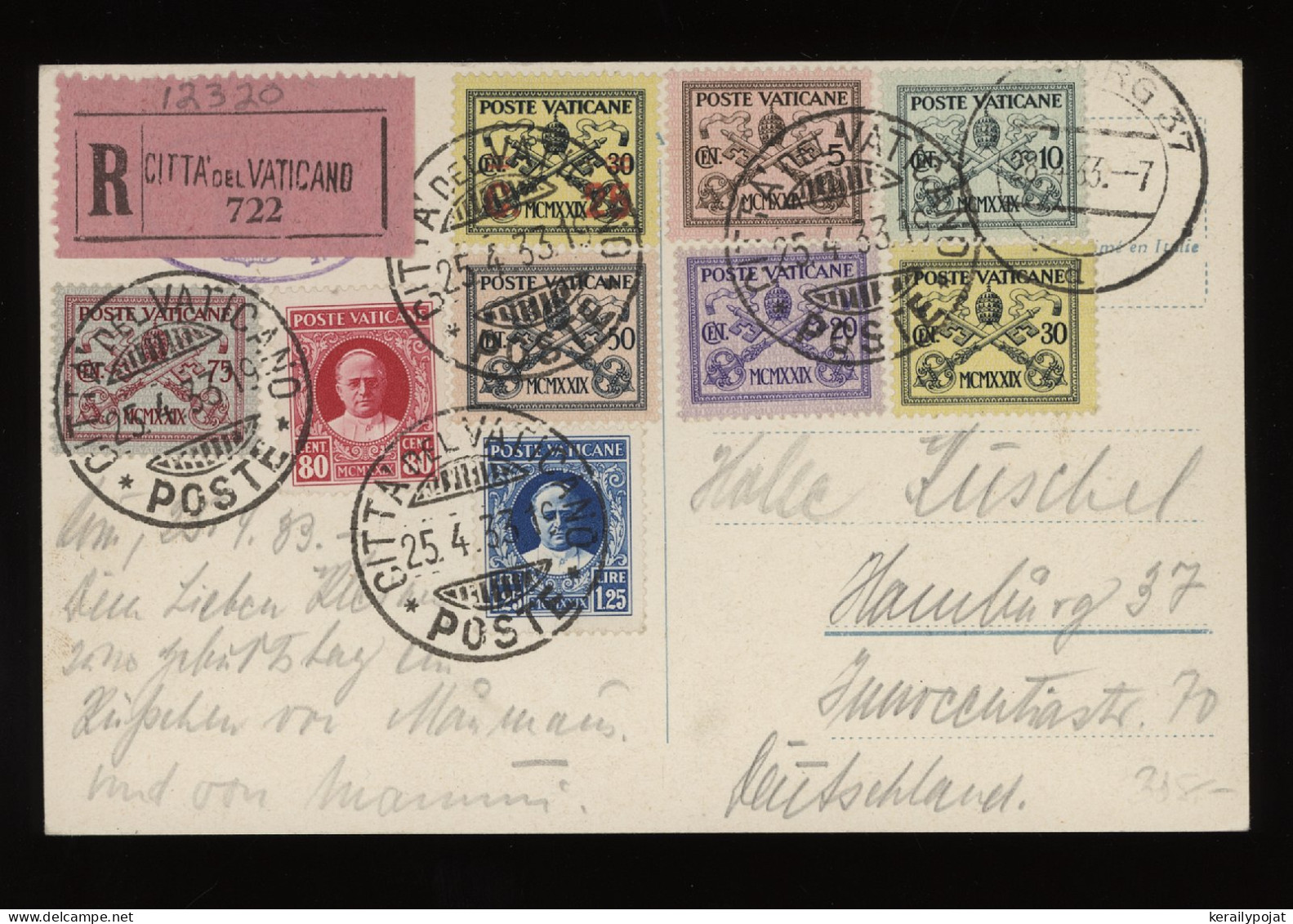 Vatican 1933 Registered Postcard__(12320) - Storia Postale