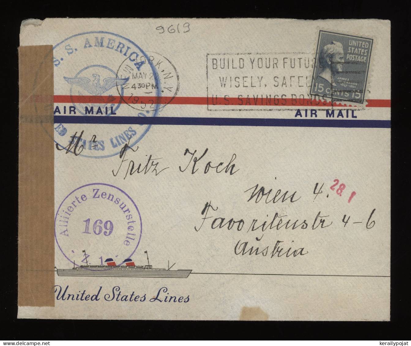 USA 1952 New York Censored Cover To Austria__(9619) - Lettres & Documents