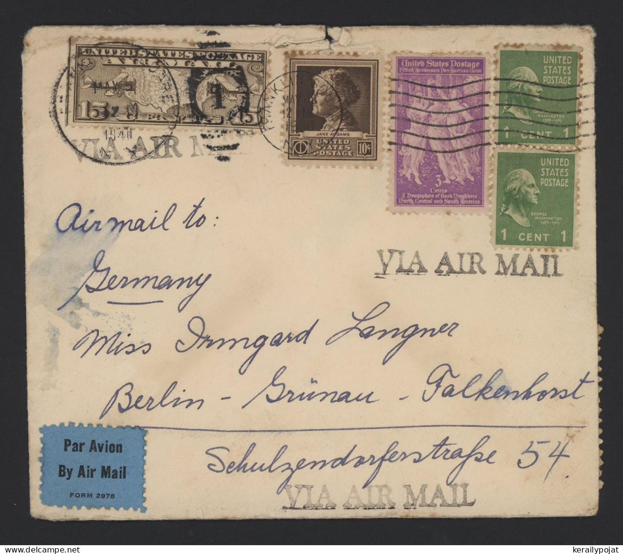 USA 1951 Franklin Square Censored Air Mail Cover To Germany__(10019) - 2c. 1941-1960 Covers