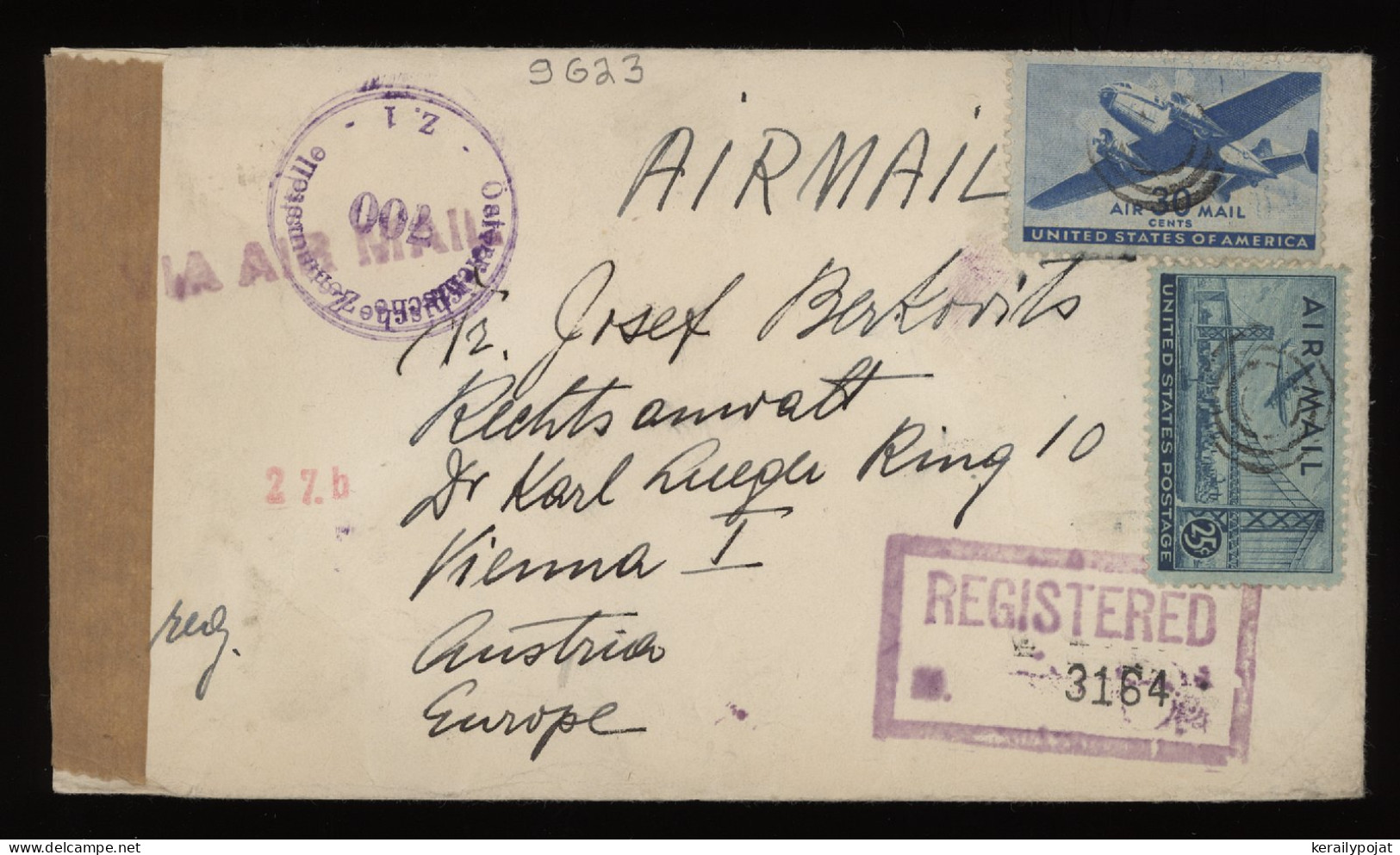 USA 1951 Censored Registered Cover To Austria__(9623) - Covers & Documents