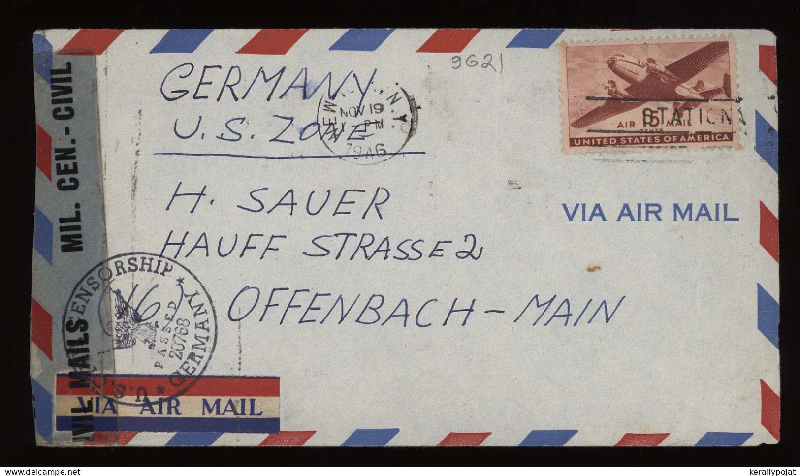 USA 1946 New York Censored Air Mail Cover To Germany__(9621) - 2c. 1941-1960 Storia Postale