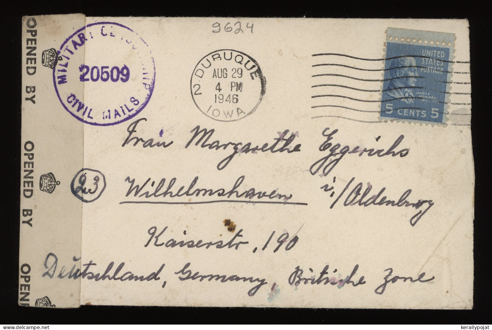 USA 1946 Duruque Censored Cover To Germany__(9624) - Covers & Documents