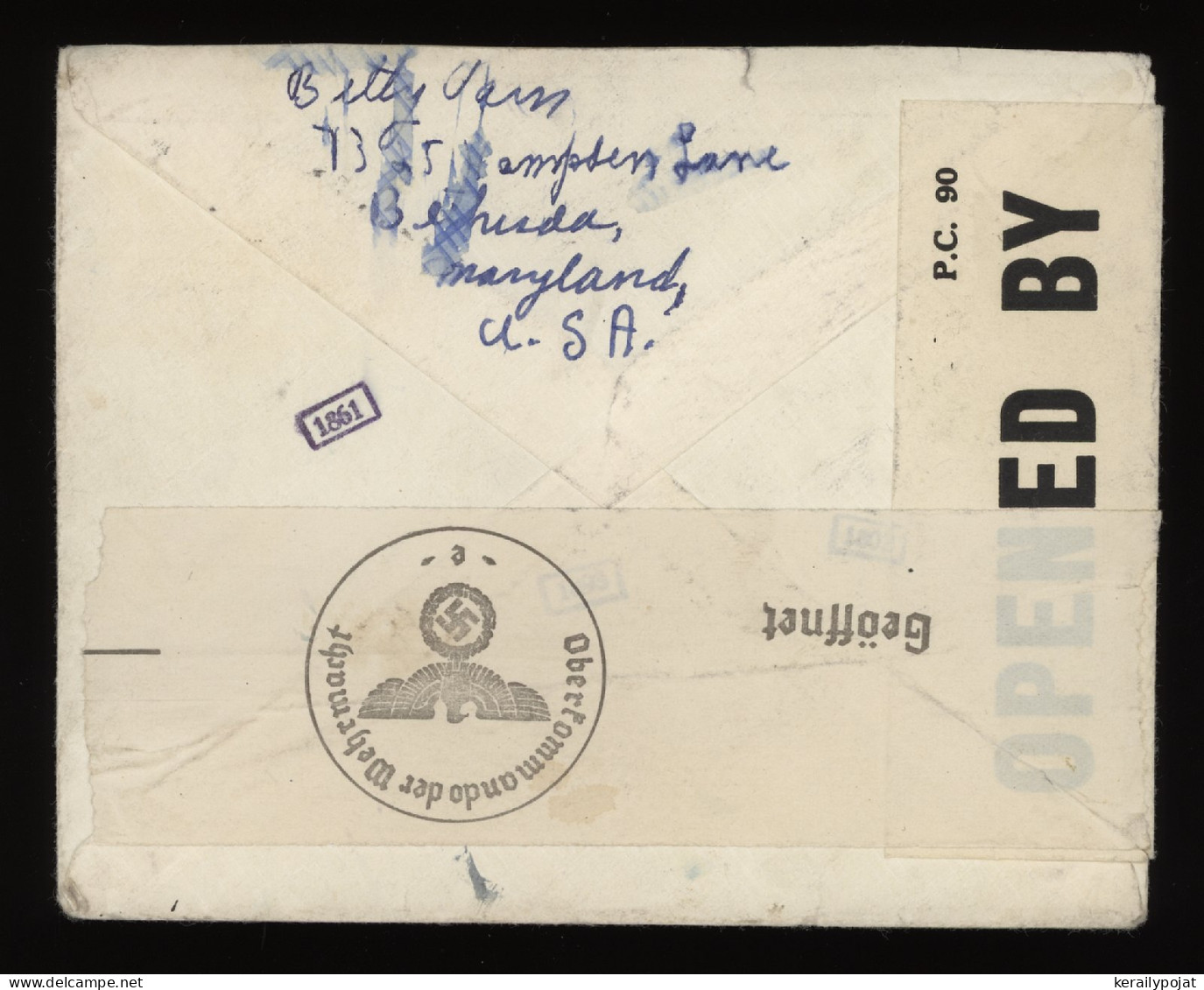 USA 1941 Reisterstown Censored Cover To Germany__(9618) - Covers & Documents