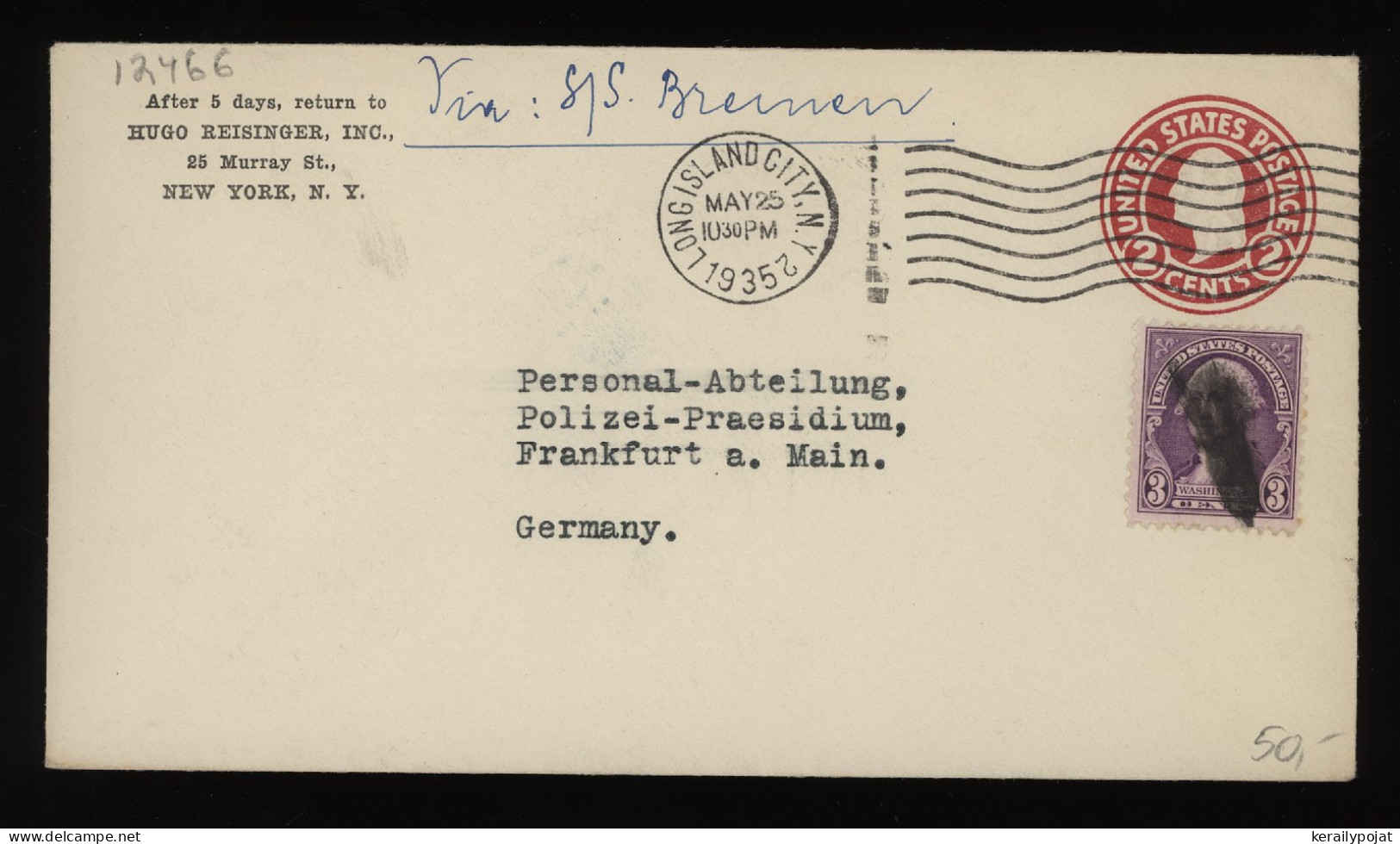 USA 1935 Long Island City S/S Bremen Cover__(12466) - Cartas & Documentos
