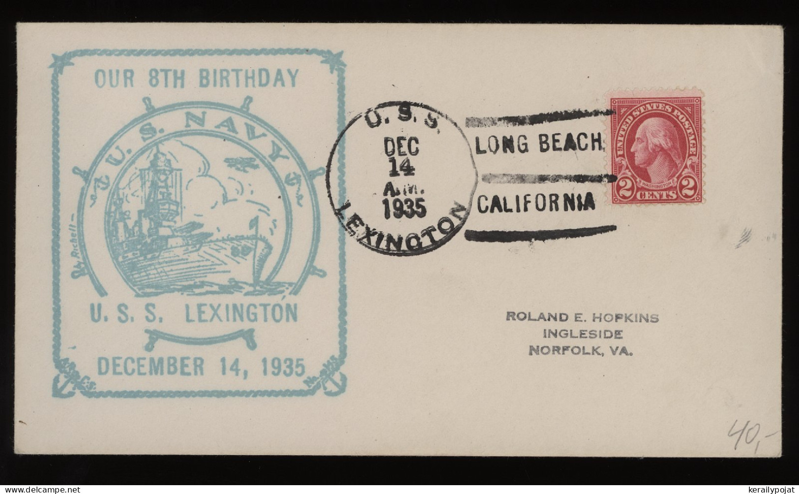 USA 1935 U.S.S: Lexington Cover__(12384) - Cartas & Documentos