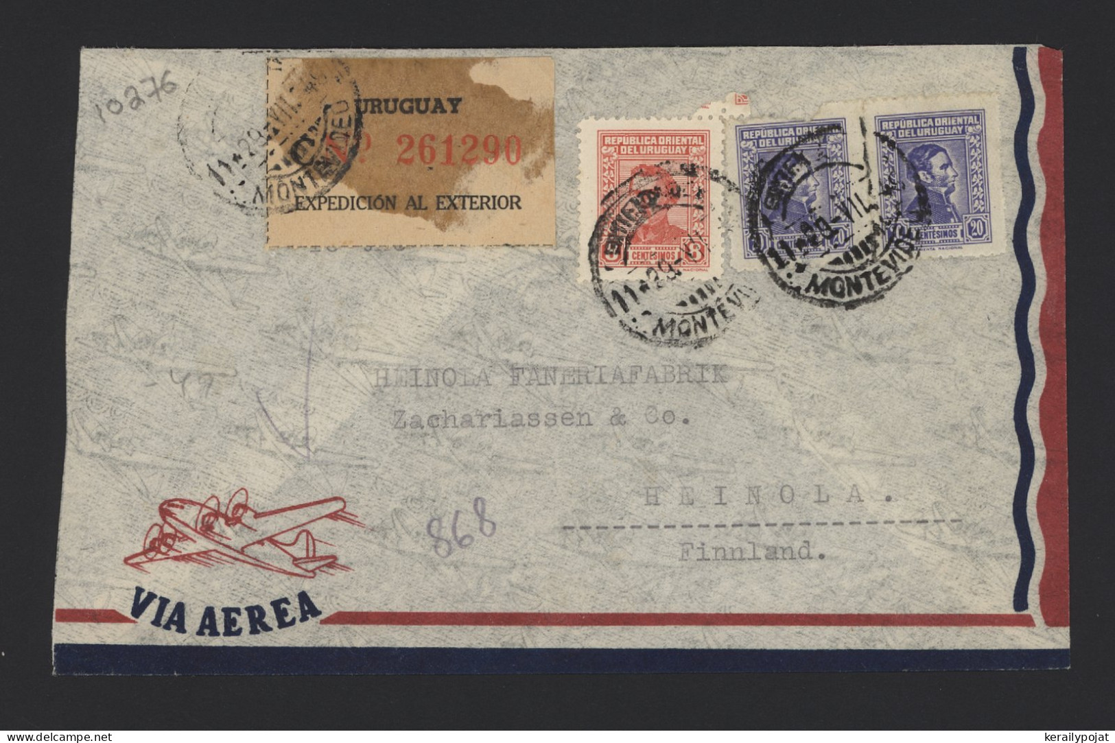 Uruguay 1949 Air Mail Cover To Finland__(10276) - Uruguay