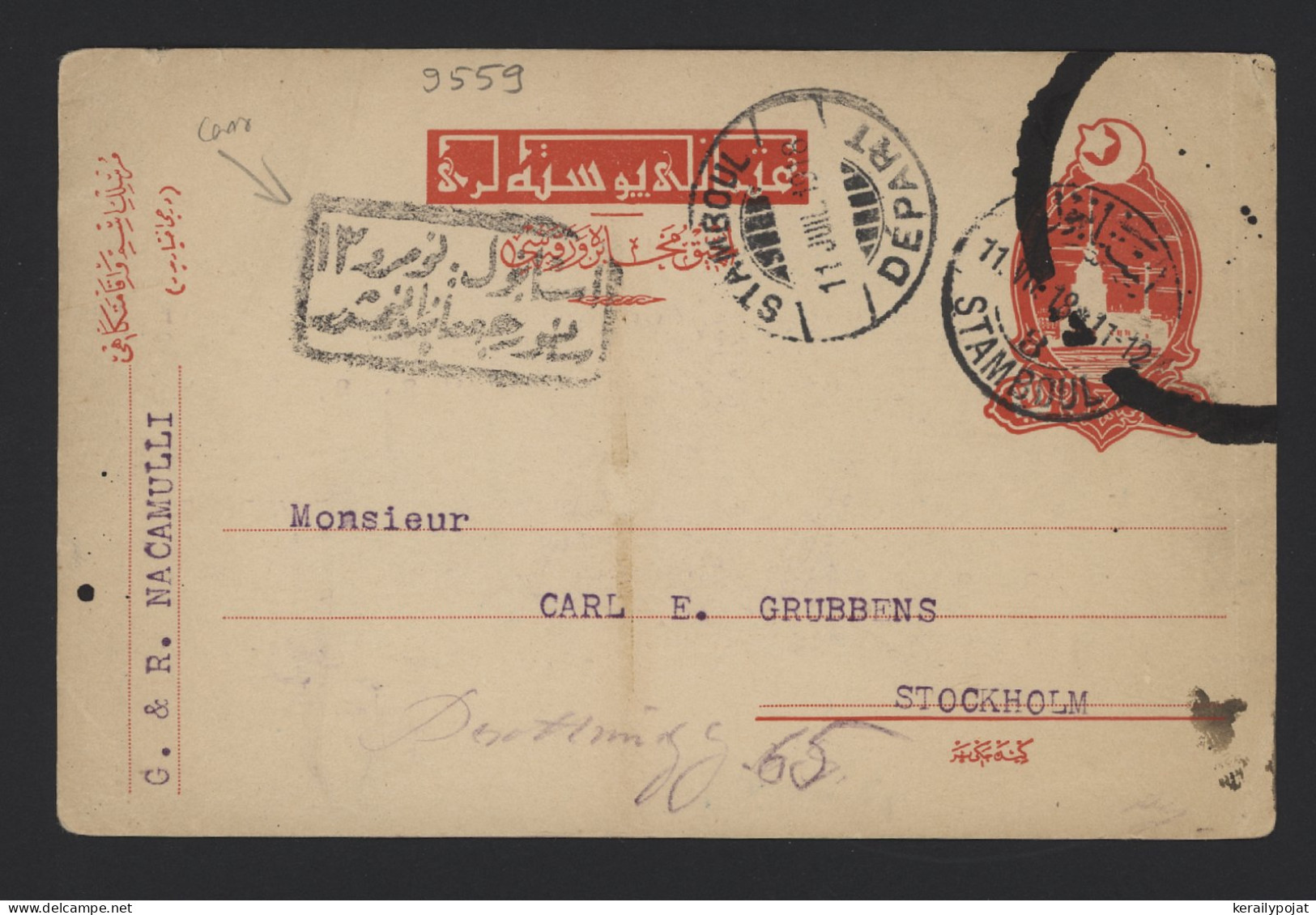 Turkey 1918 Stamboul Stationery Card To Sweden__(9559) - Postal Stationery