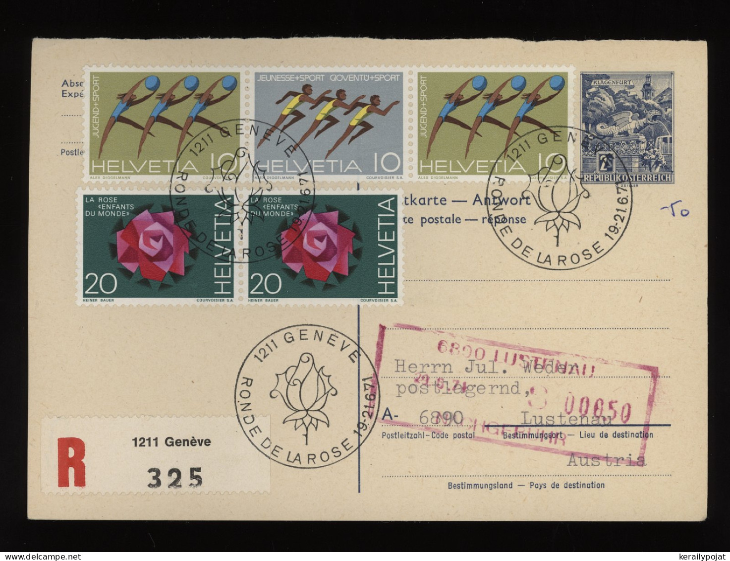 Switzerland 1971 Geneve Registered Card To Austria__(10770) - Lettres & Documents