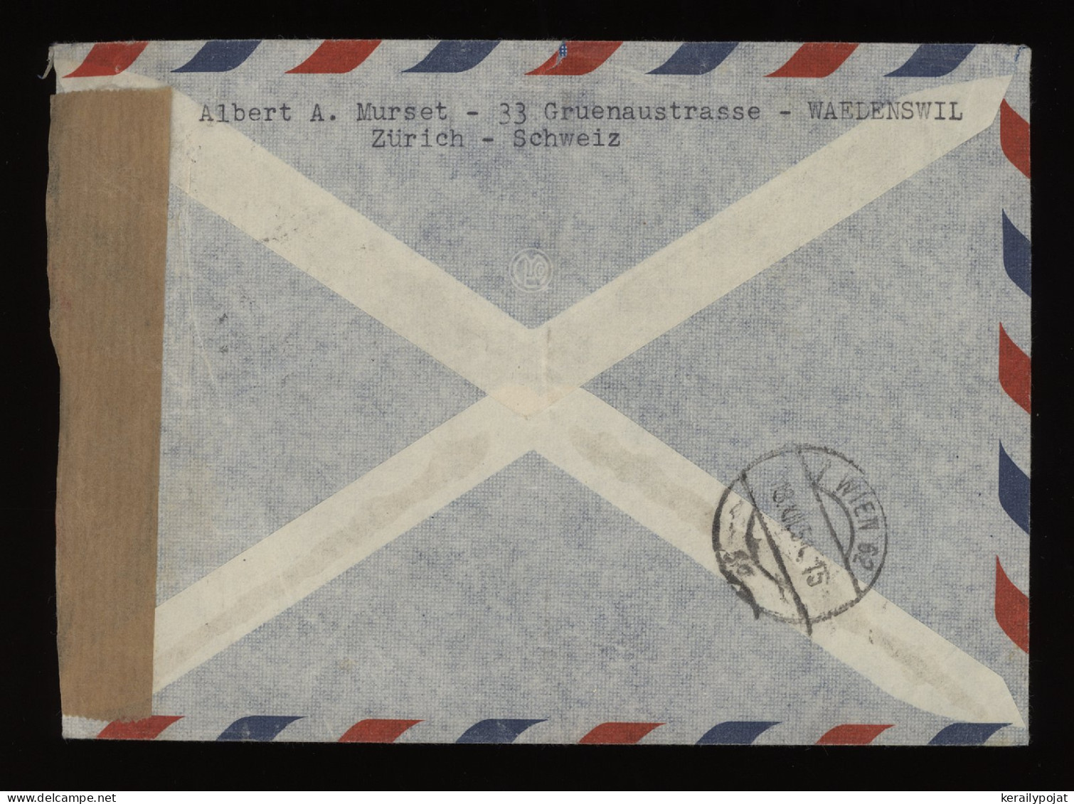 Switzerland 1951 Zurich Censored Air Mail Cover To Austria__(9599) - Sonstige & Ohne Zuordnung