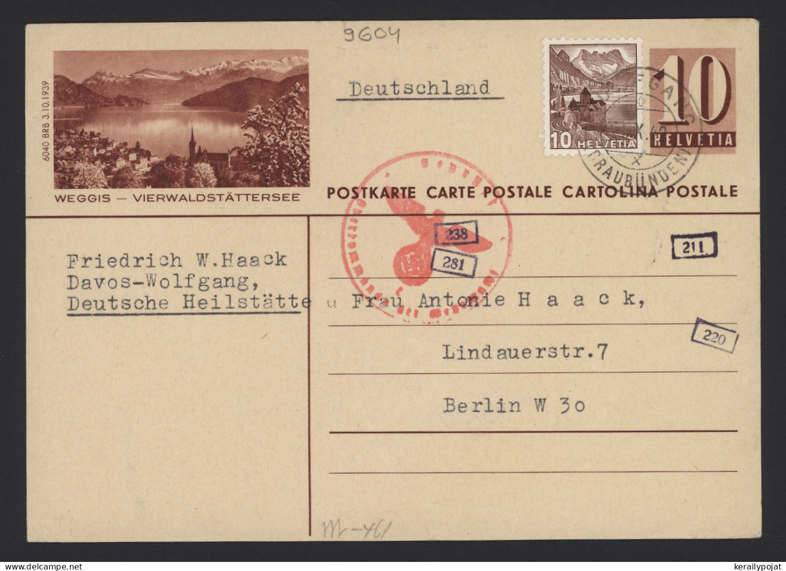 Switzerland 1942 Censored Stationery Card To Berlin__(9604) - Entiers Postaux