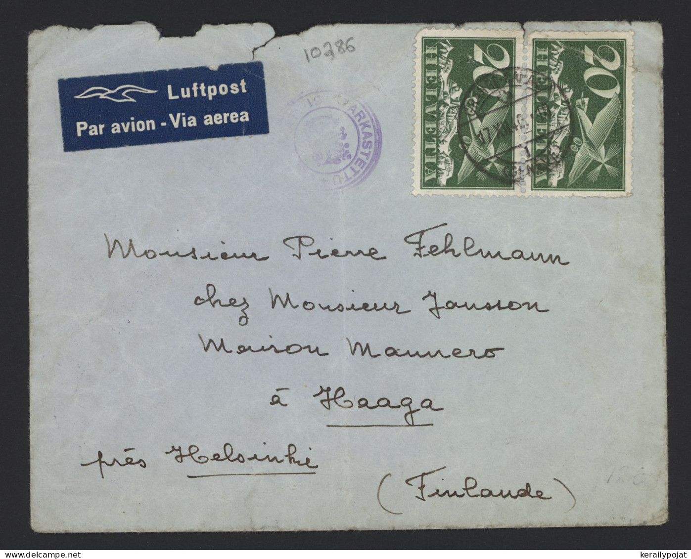 Switzerland 1940 Granges Air Mail Cover To Finland__(10286) - Other & Unclassified