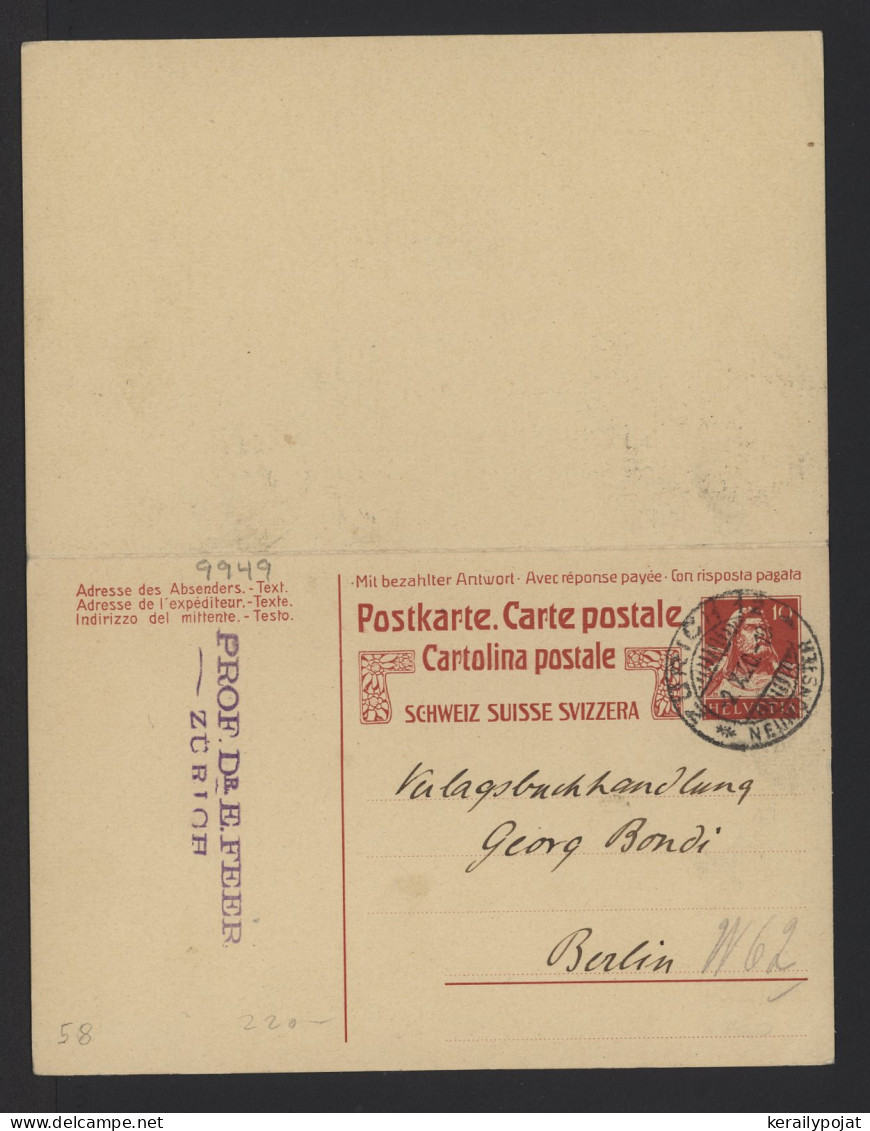 Switzerland 1940 Zurich Double Stationery Card To Berlin__(9949) - Entiers Postaux