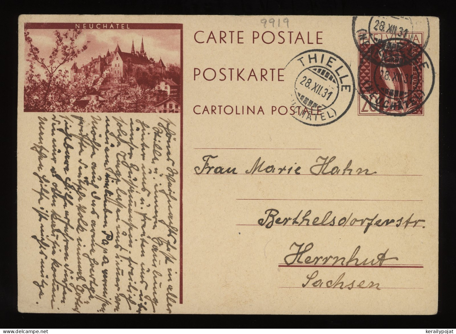 Switzerland 1931 Thiele Stationery Card To Germany__(9919) - Entiers Postaux