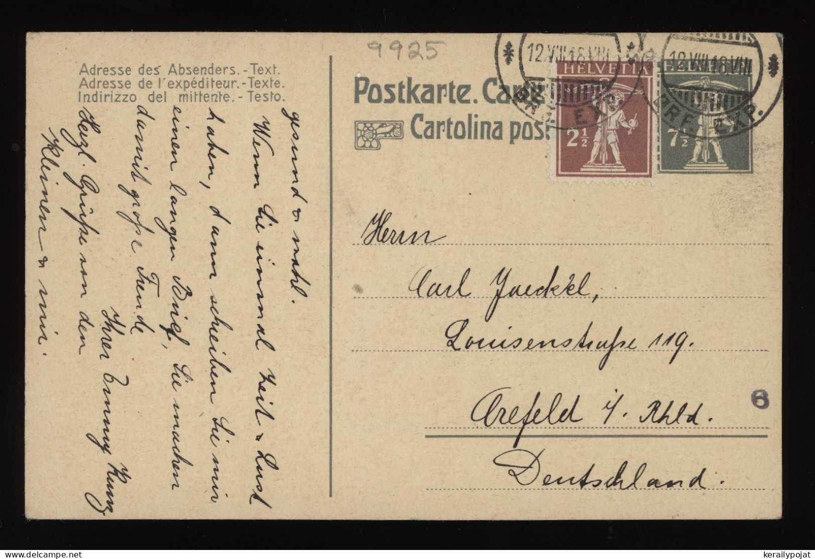 Switzerland 1918 Stationery Card To Germany__(9925) - Entiers Postaux