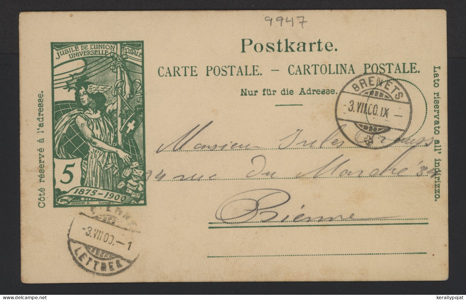 Switzerland 1900 Brenets Stationery Card To Bienne__(9947) - Entiers Postaux