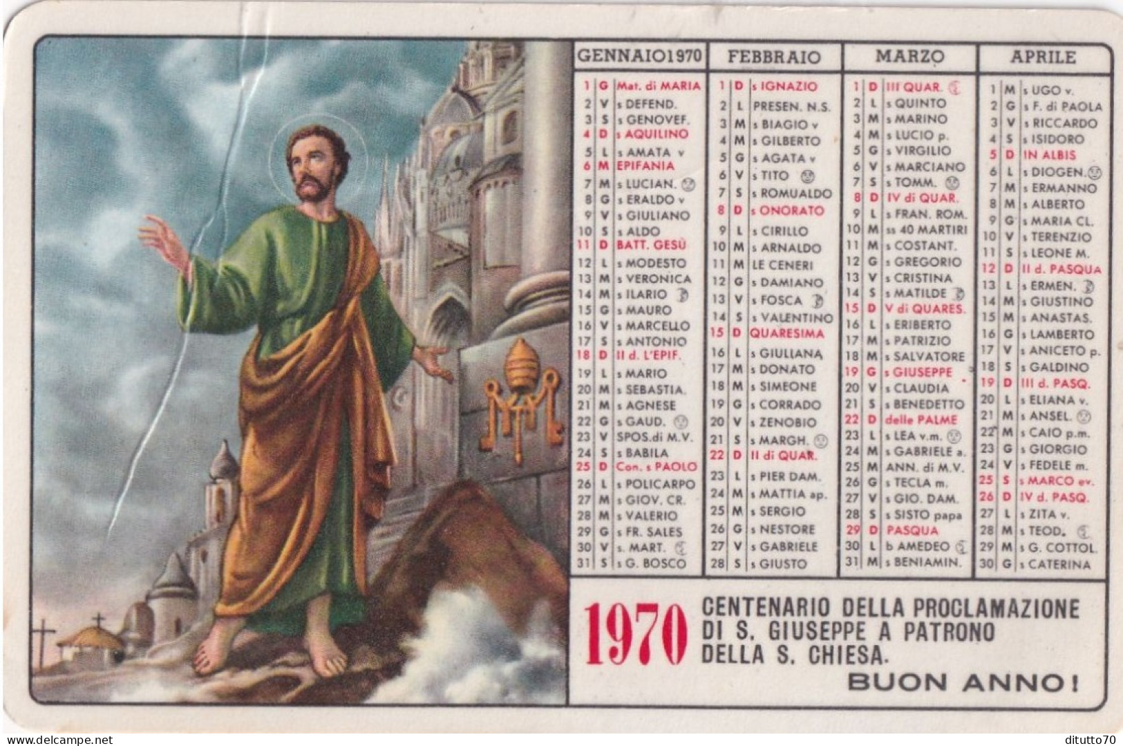 Calendarietto - Pia Unione Del Transito Di S.giuseppe - Roma - Anno 1970 - Small : 1961-70