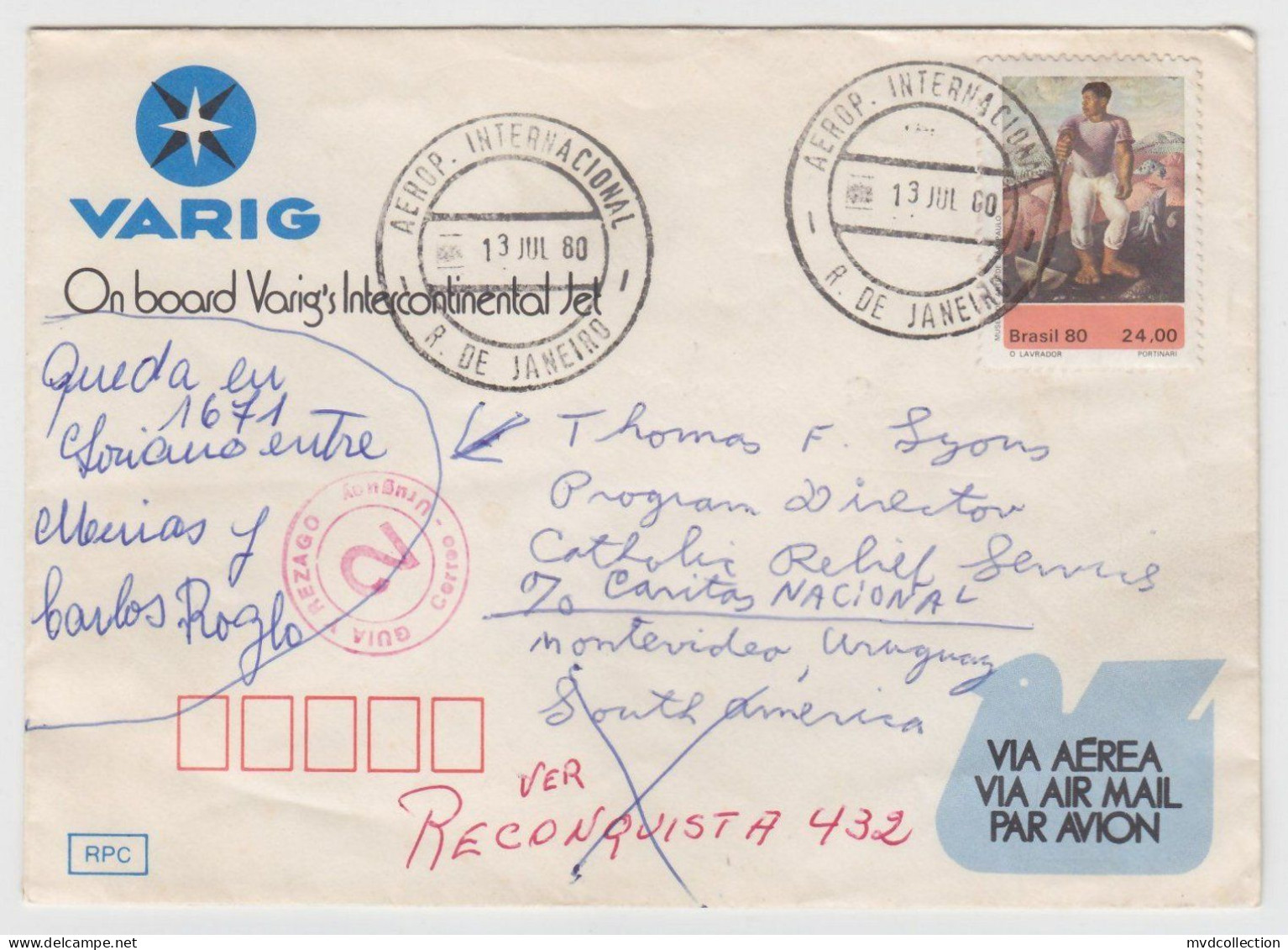 BRAZIL Airmail Cover VARIG Sent On Board Intercontinental Jet 1980 - Aéreo (empresas Privadas)