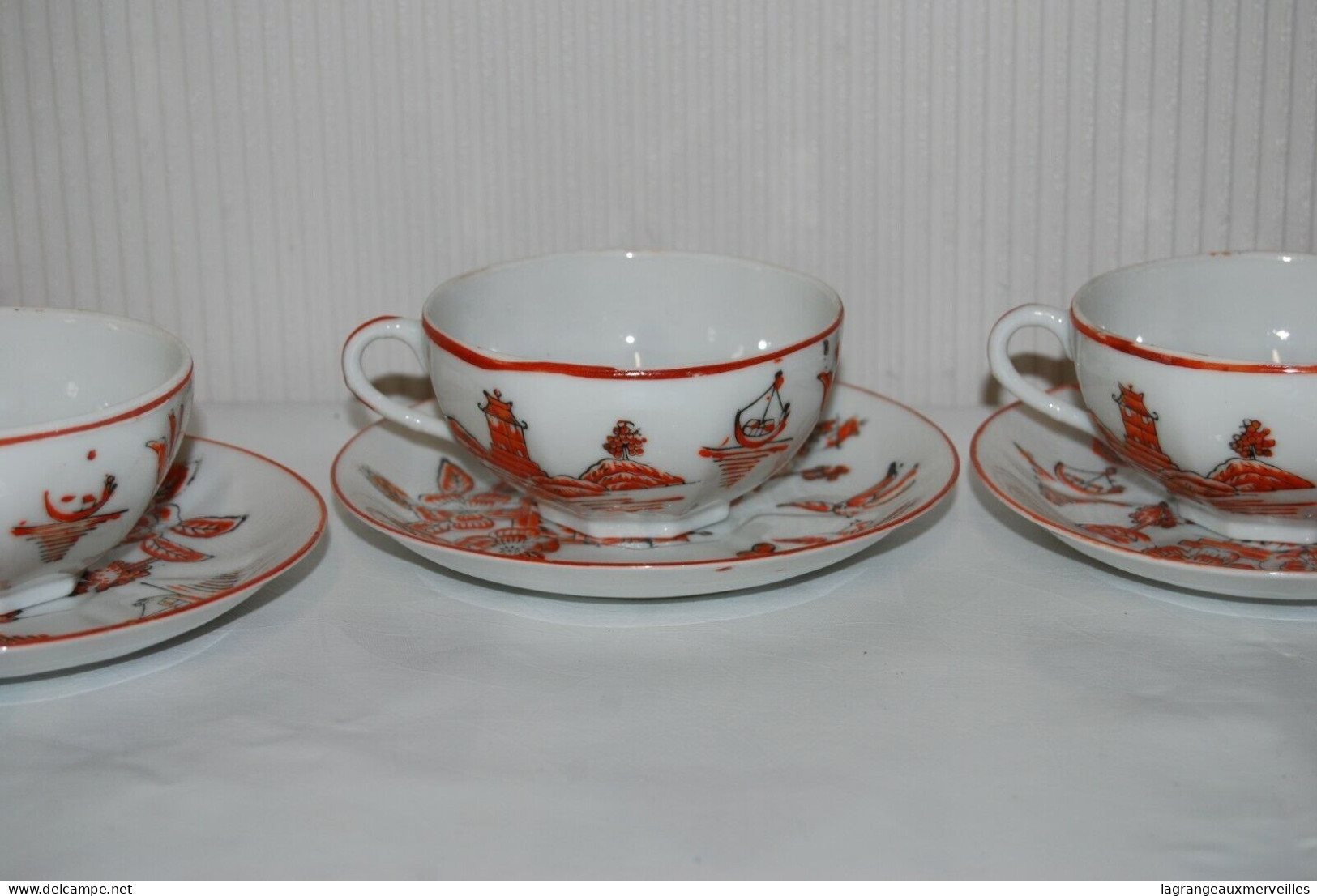 C206 Service De 6 Tasses Et Sous Tasse Asiatique - Porcelaine Fine - Andere & Zonder Classificatie