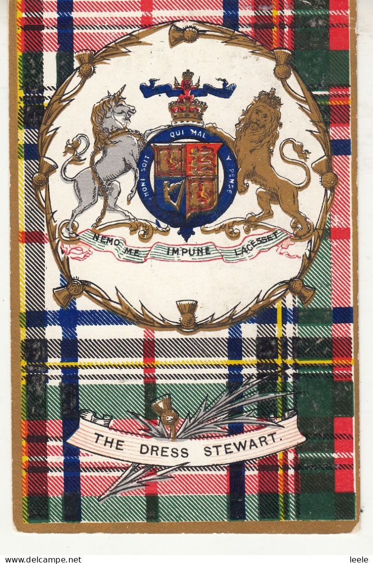 CI93. Vintage Ja-Ja Postcard.  Clan Tartan Heraldic Series. The Dress Stewart. - Moda