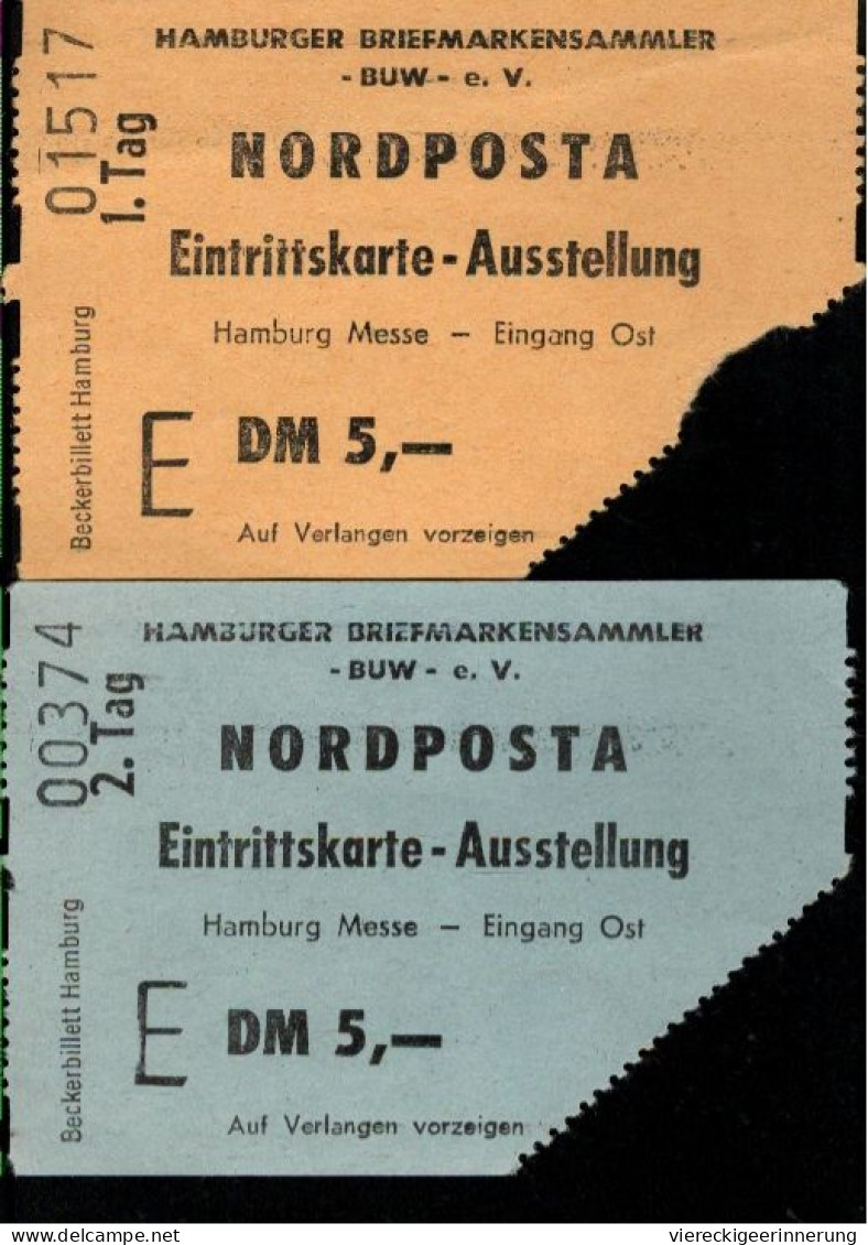 ! 2 Eintrittskarten, Tickets, Zur Briefmarkenausstellung Nordposta In Der Messe Hamburg - Esposizioni Filateliche
