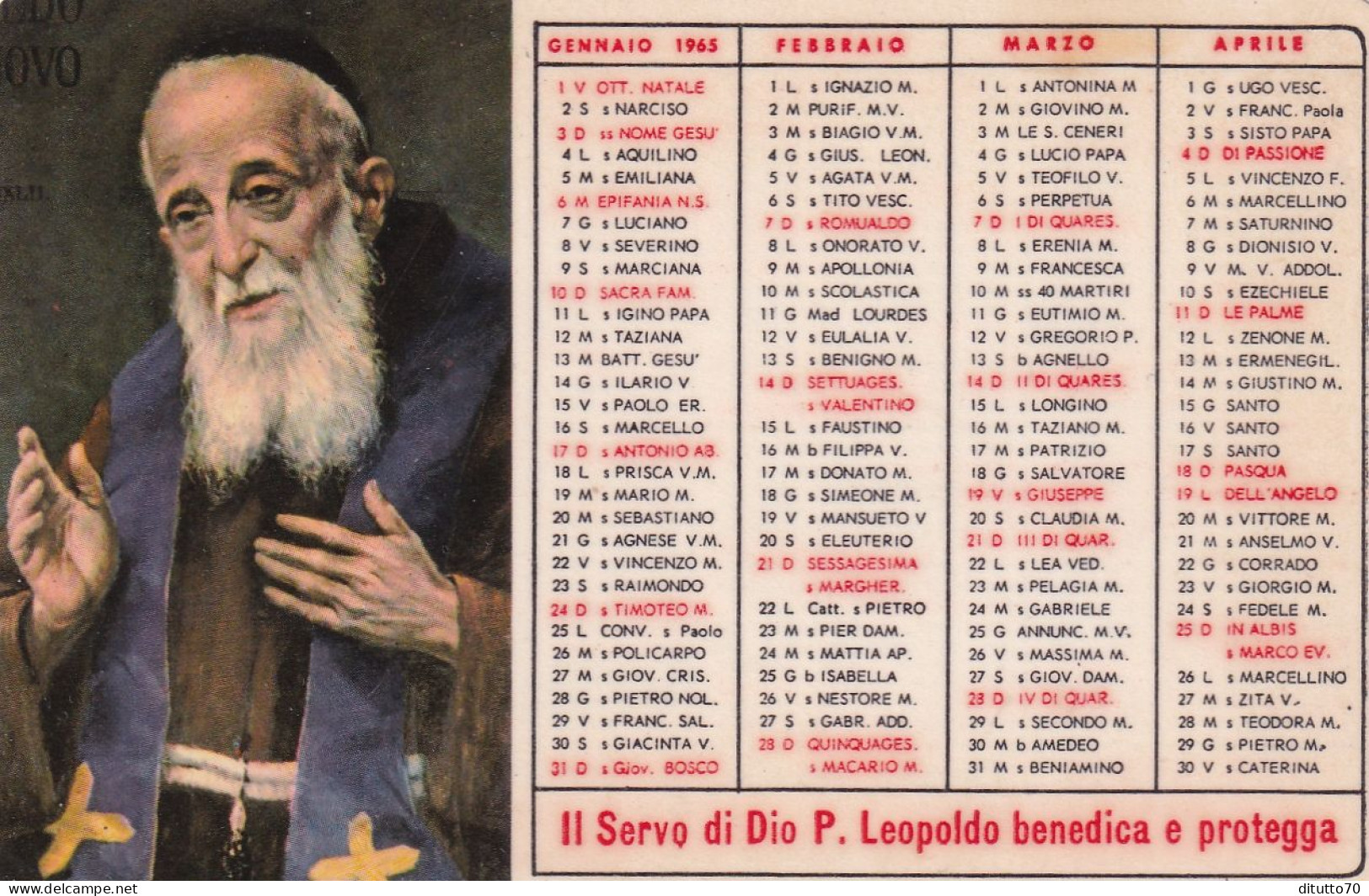 Calendarietto - Portavoce Di P.marco E P.leopoldo - Anno 1965 - Formato Piccolo : 1961-70